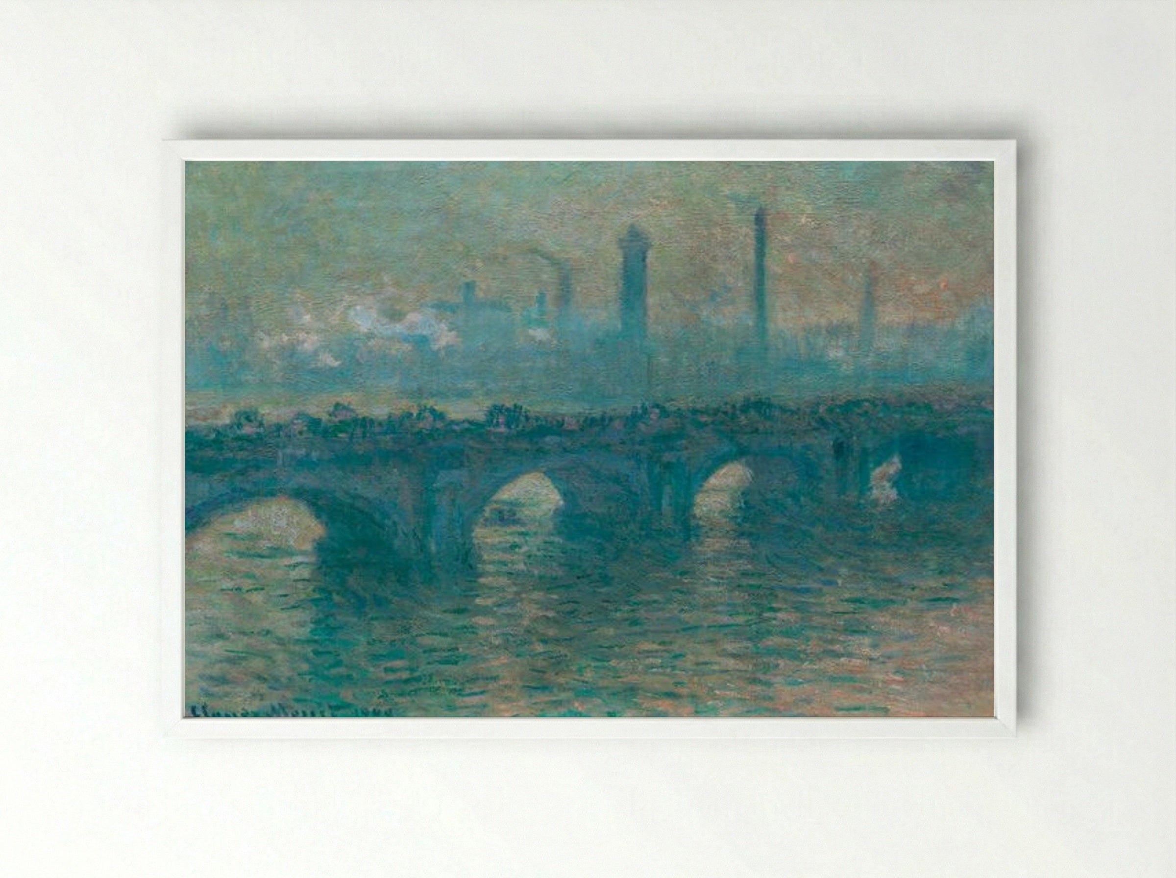 Waterloo Bridge, Grey Weather - Claude Monet - Framed Print White