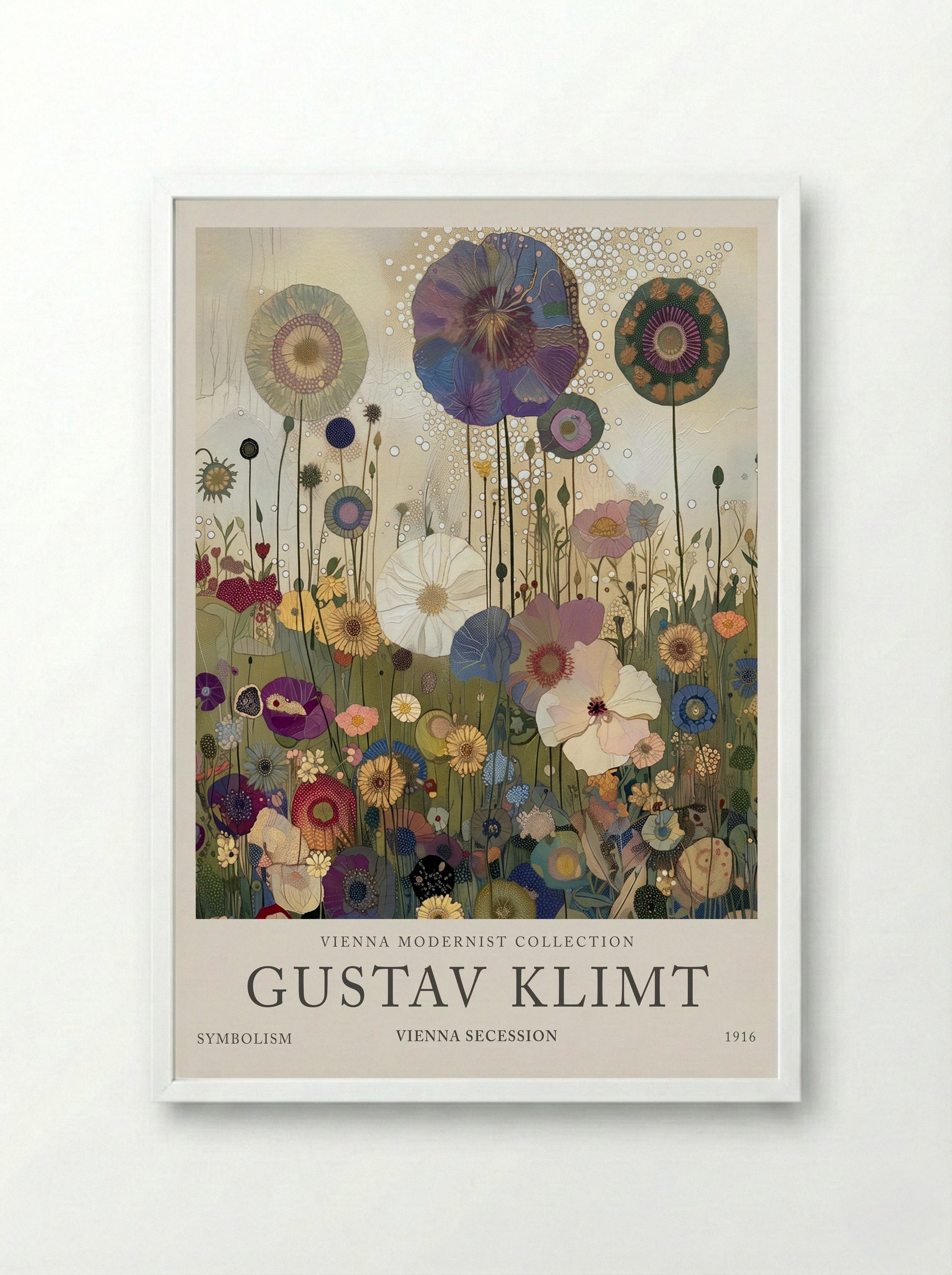 Golden Meadow Bloom – Gustav Klimt - Framed Print White