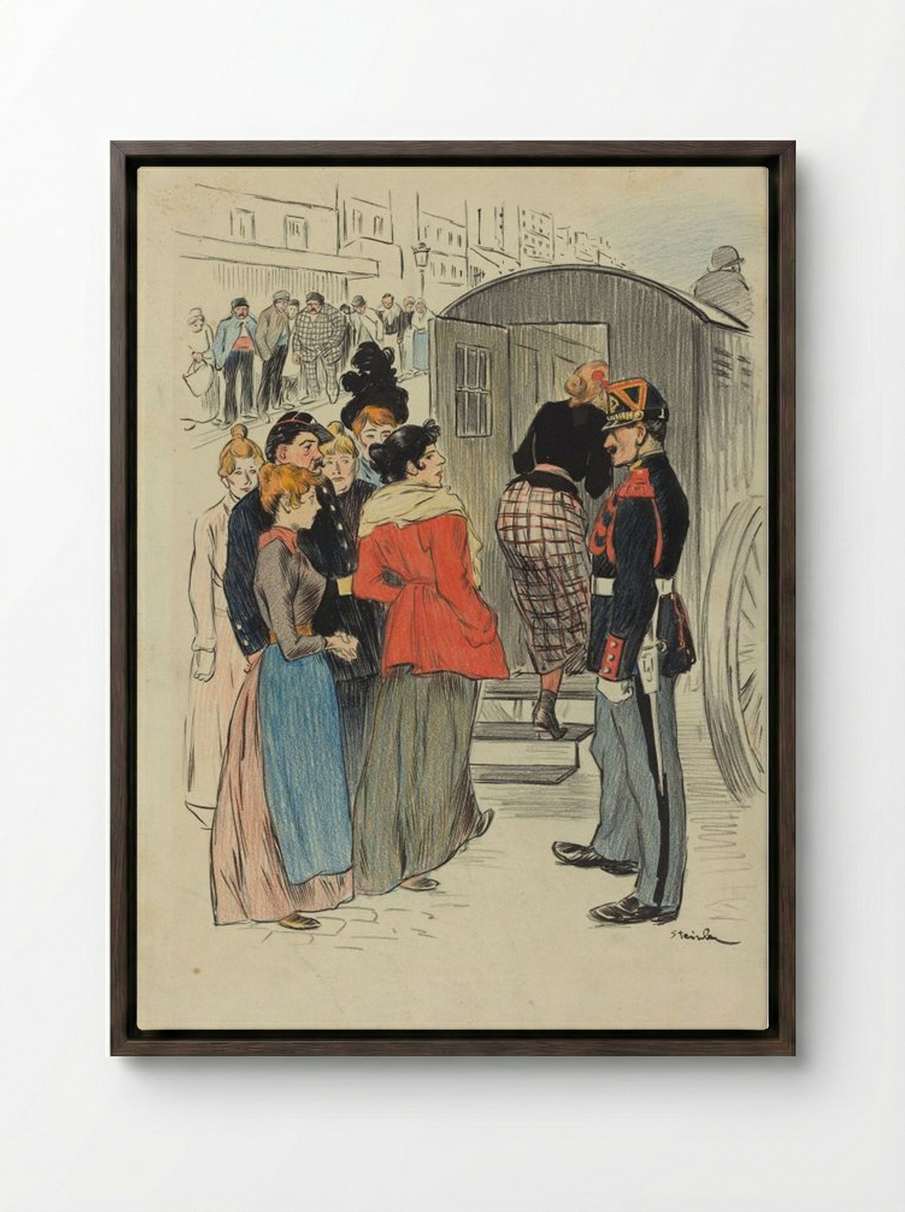 La Rafle - Théophile Alexandre Steinlen - Framed Canvas Dark Wood