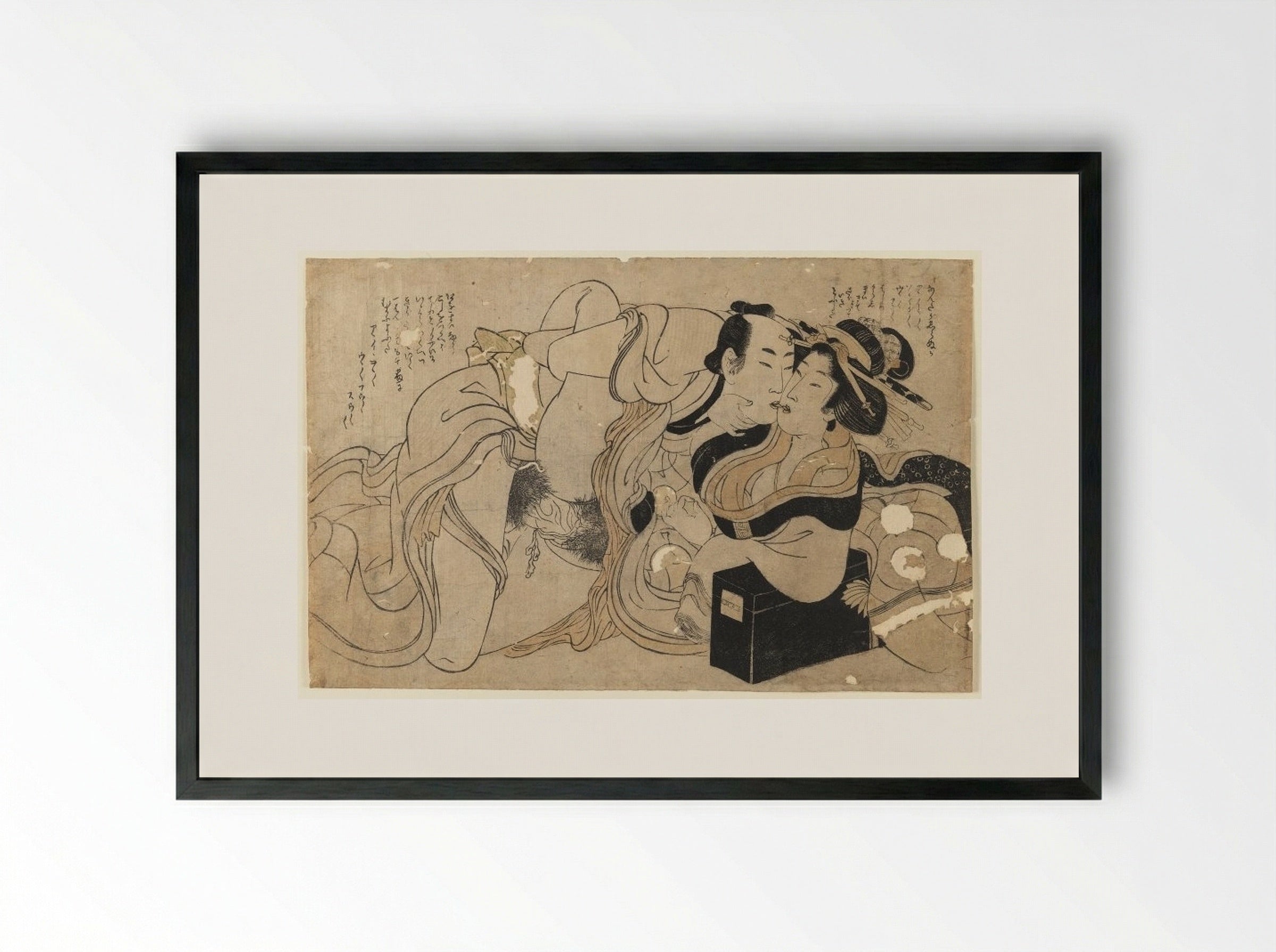 Amorous Couple - Kitagawa Utamaro - Framed Print Black