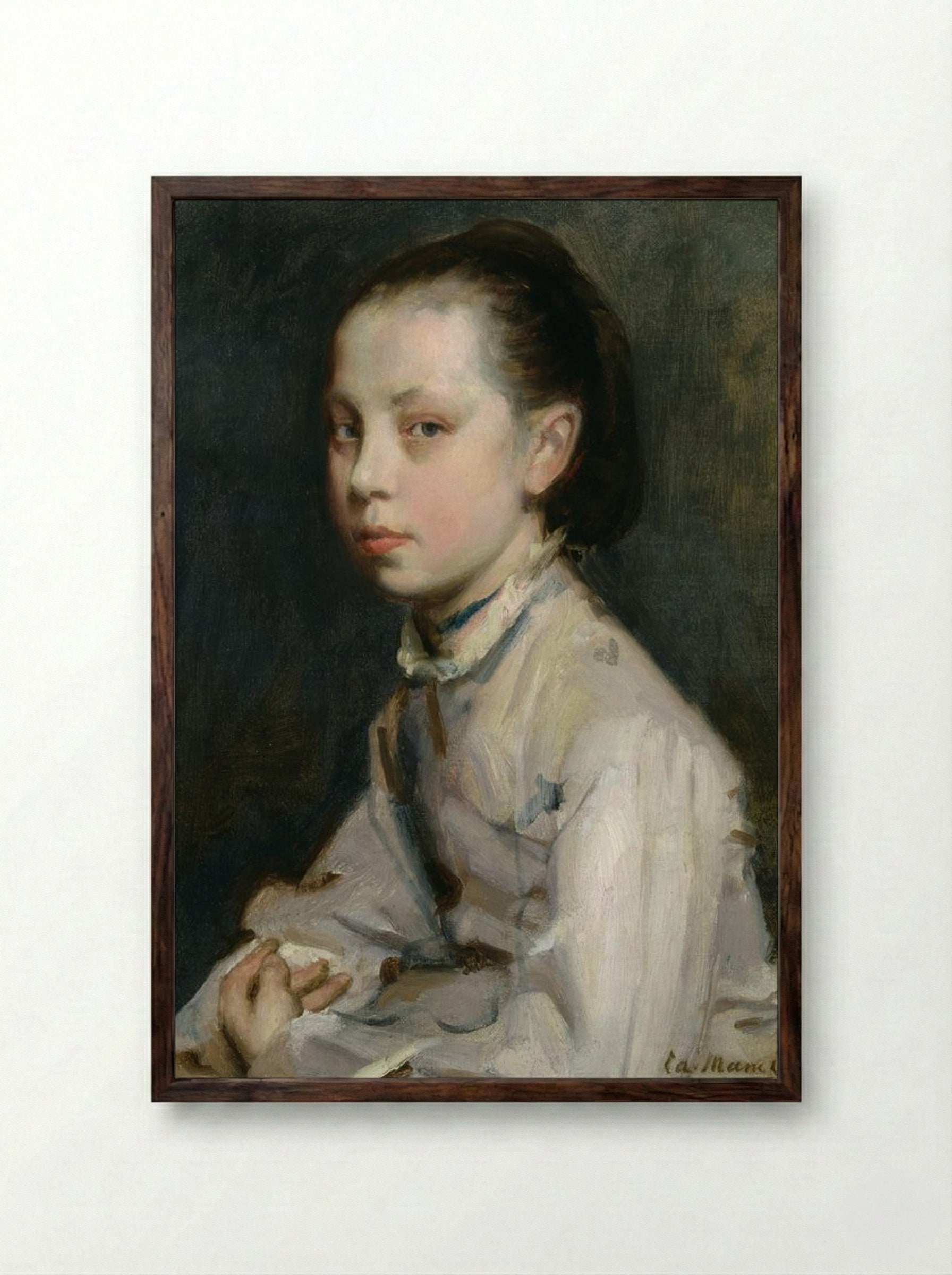 Portrait of a Girl - Berthe Morisot - Framed Print Dark Wood