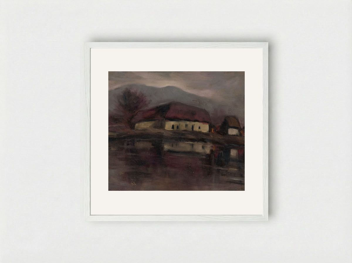 Sketch of a Landscape with a Lake - Zolo Palugyay - Framed Print White