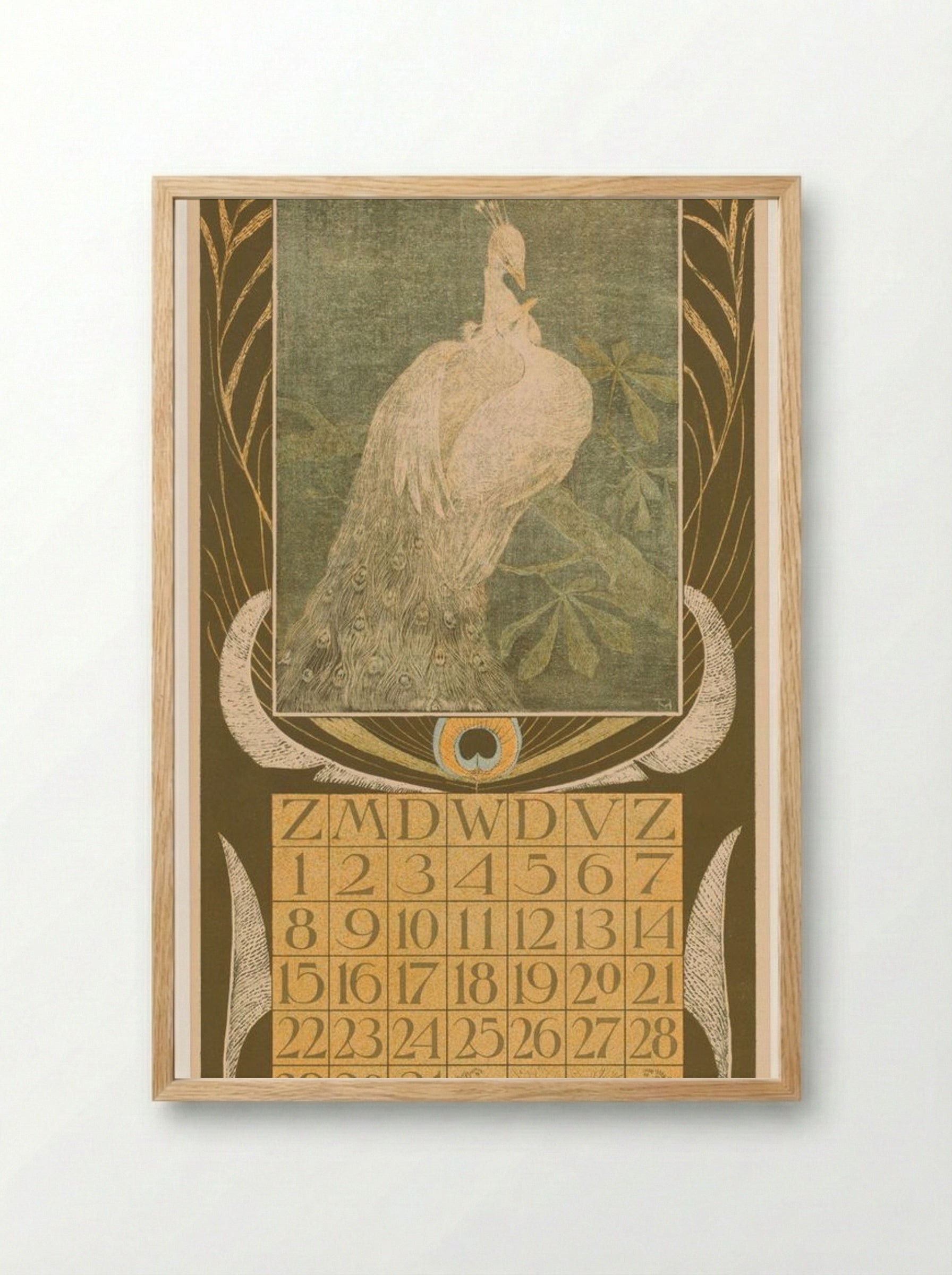 Kalenderblad Mei met Twee Pauwen - Theo van Hoytema - Framed Print Wood