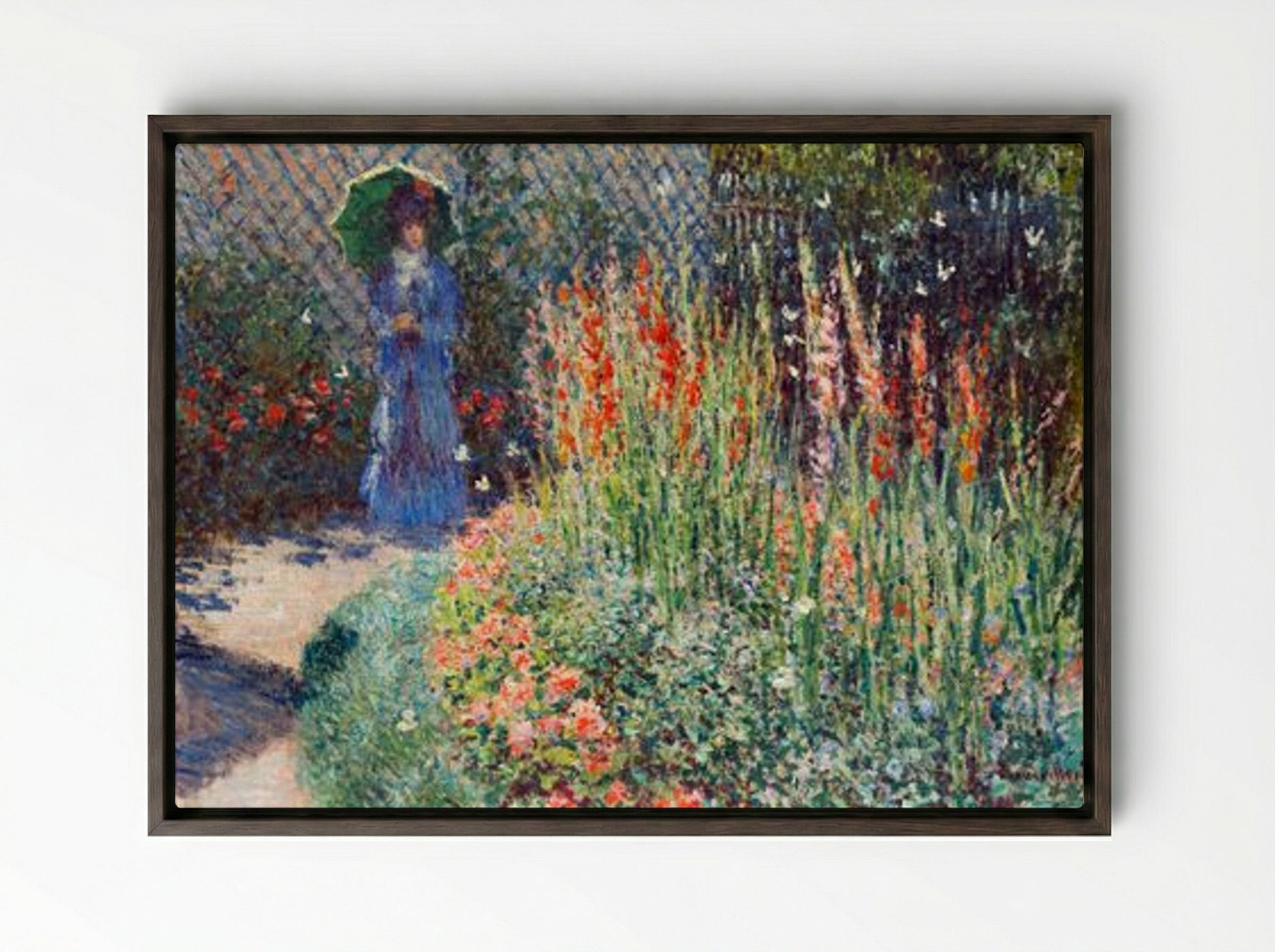 Rounded Flower Bed (Le Massif de Fleurs) - Claude Monet - Framed Canvas Dark Wood