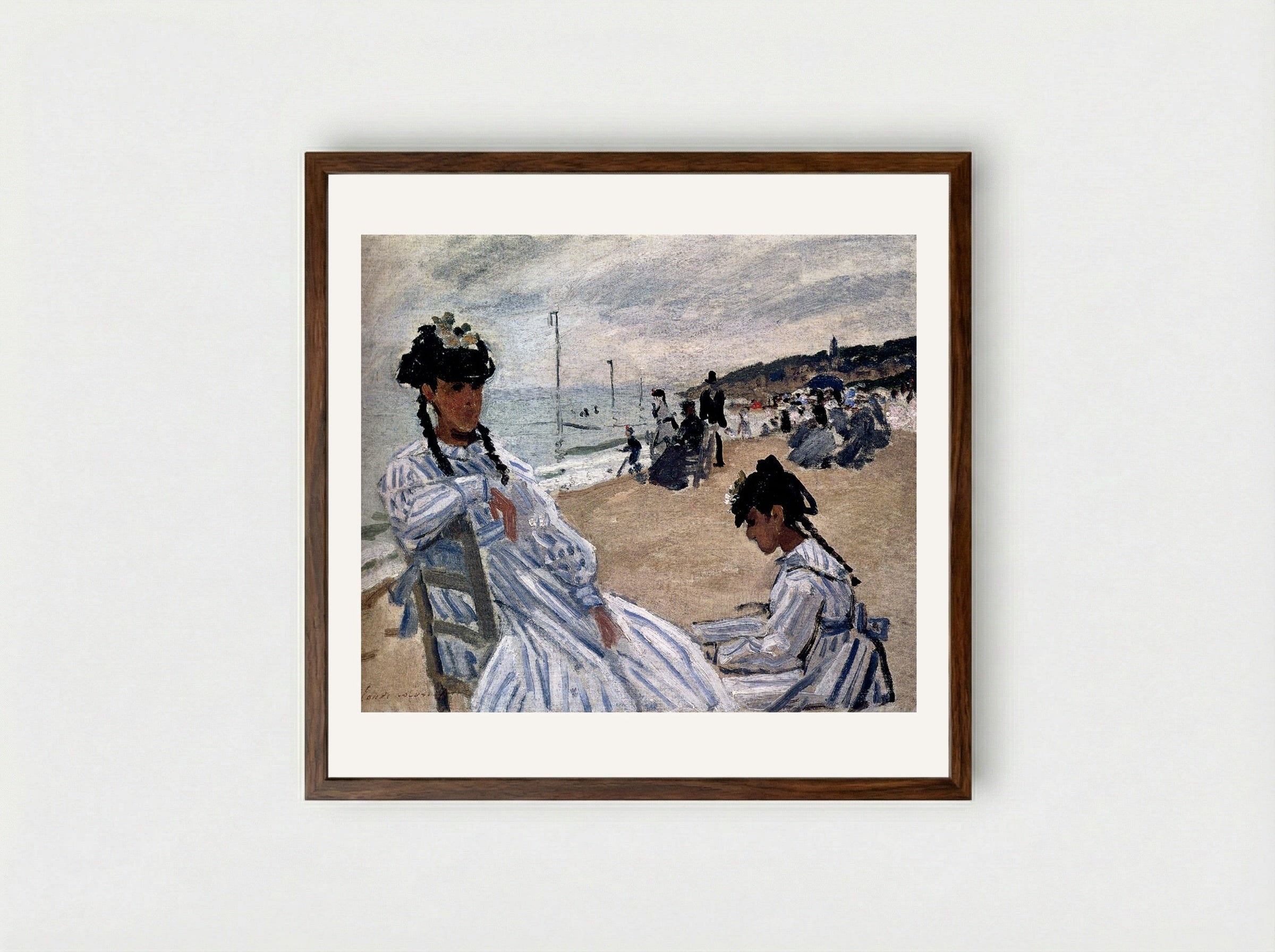On the Beach at Trouville - Claude Monet - Framed Print Dark Wood