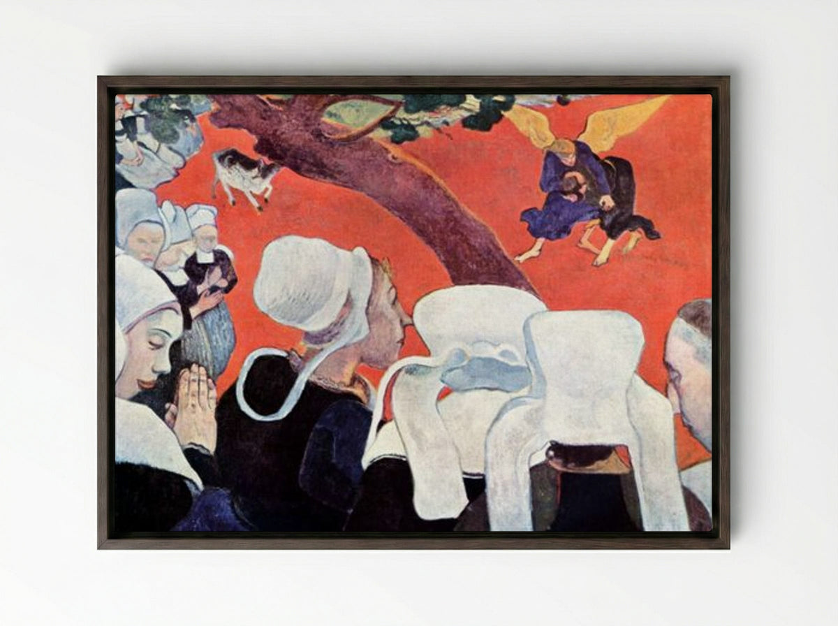Vision of the Sermon (Jacob Wrestling with the Angel) - Paul Gauguin - Framed Canvas Dark Wood