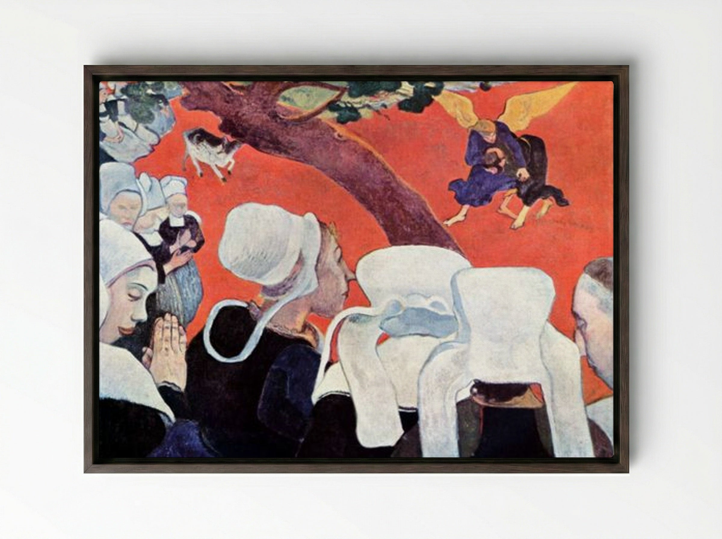 Vision of the Sermon (Jacob Wrestling with the Angel) - Paul Gauguin - Framed Canvas Dark Wood