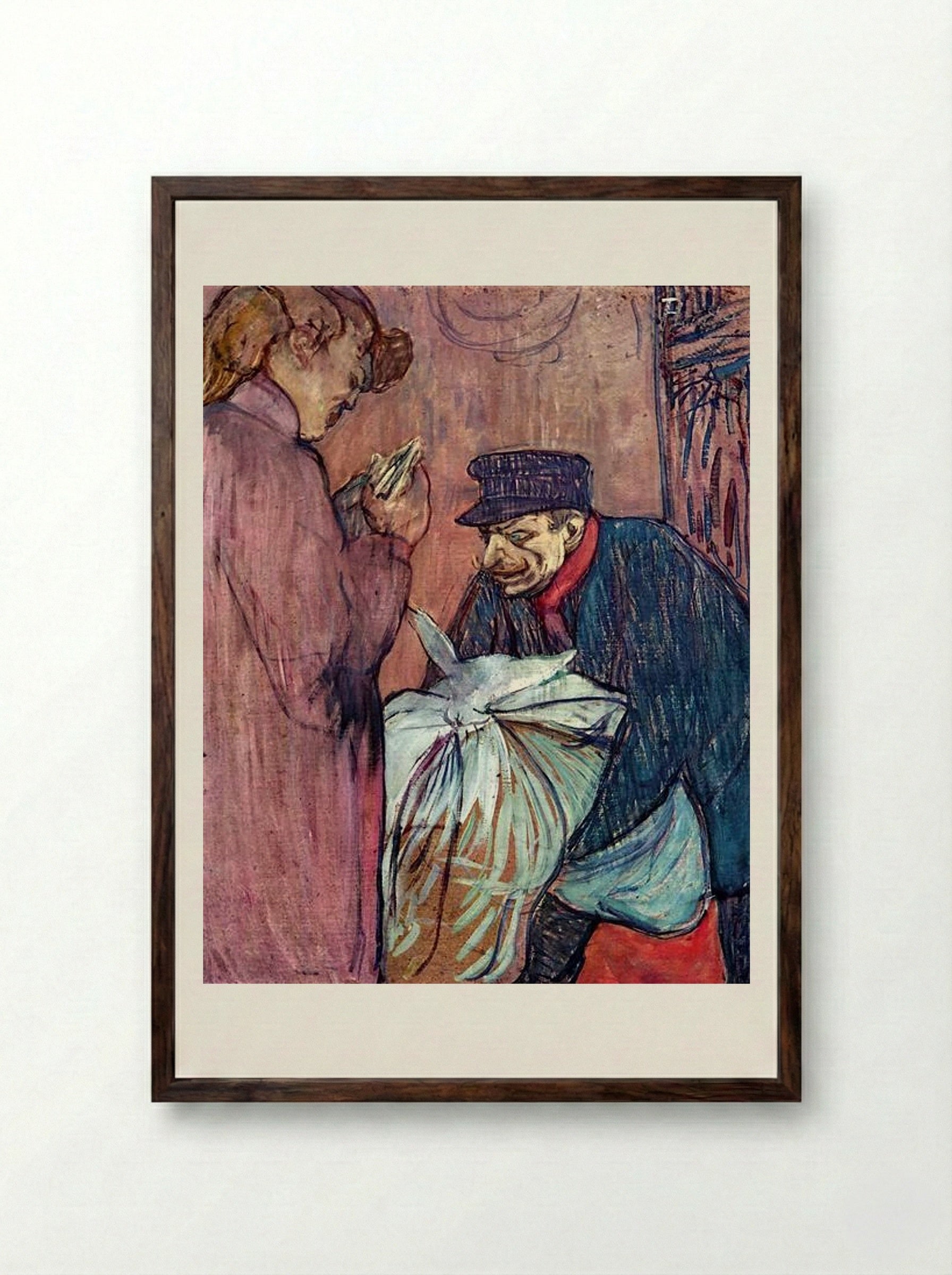 The Laundryman Calling at the Brothel - Henri de Toulouse-Lautrec - Framed Print Dark Wood