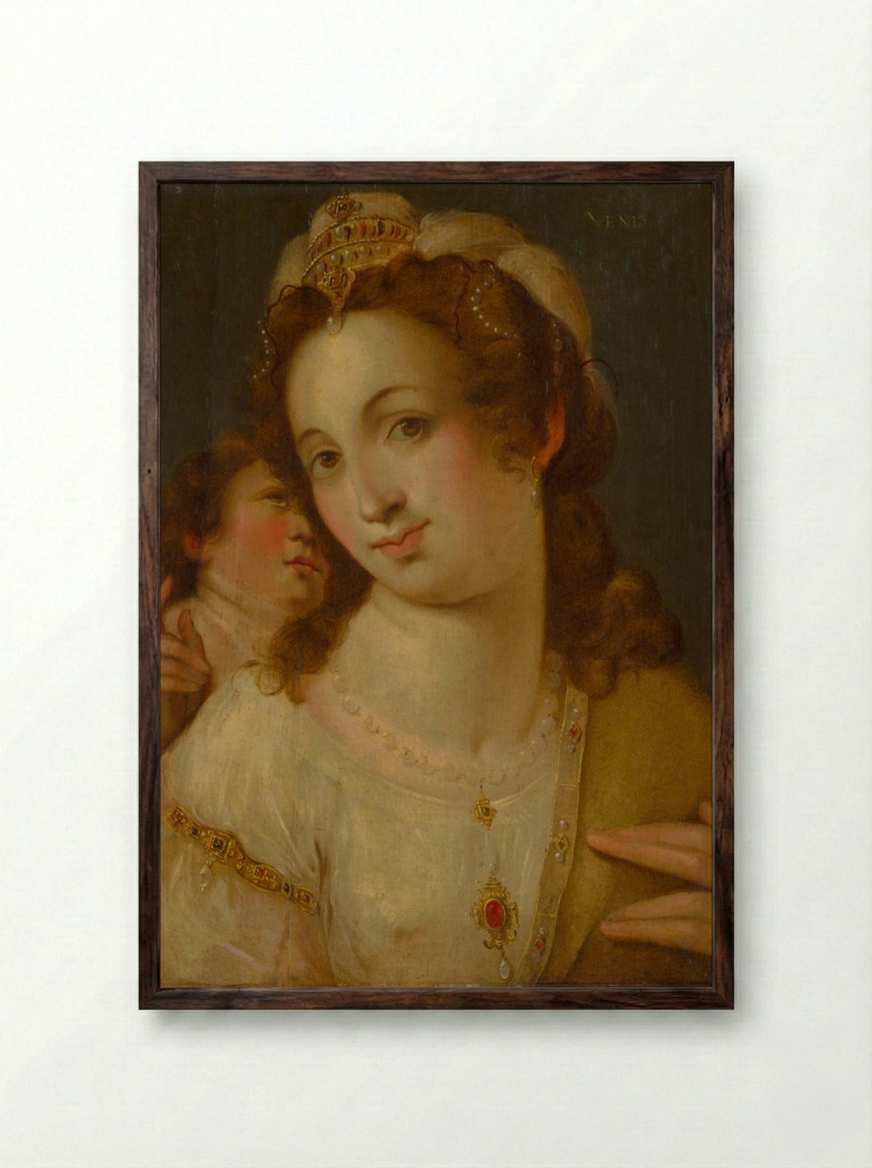 Venus and Cupid - Fine Art Print - Framed Print Dark Wood