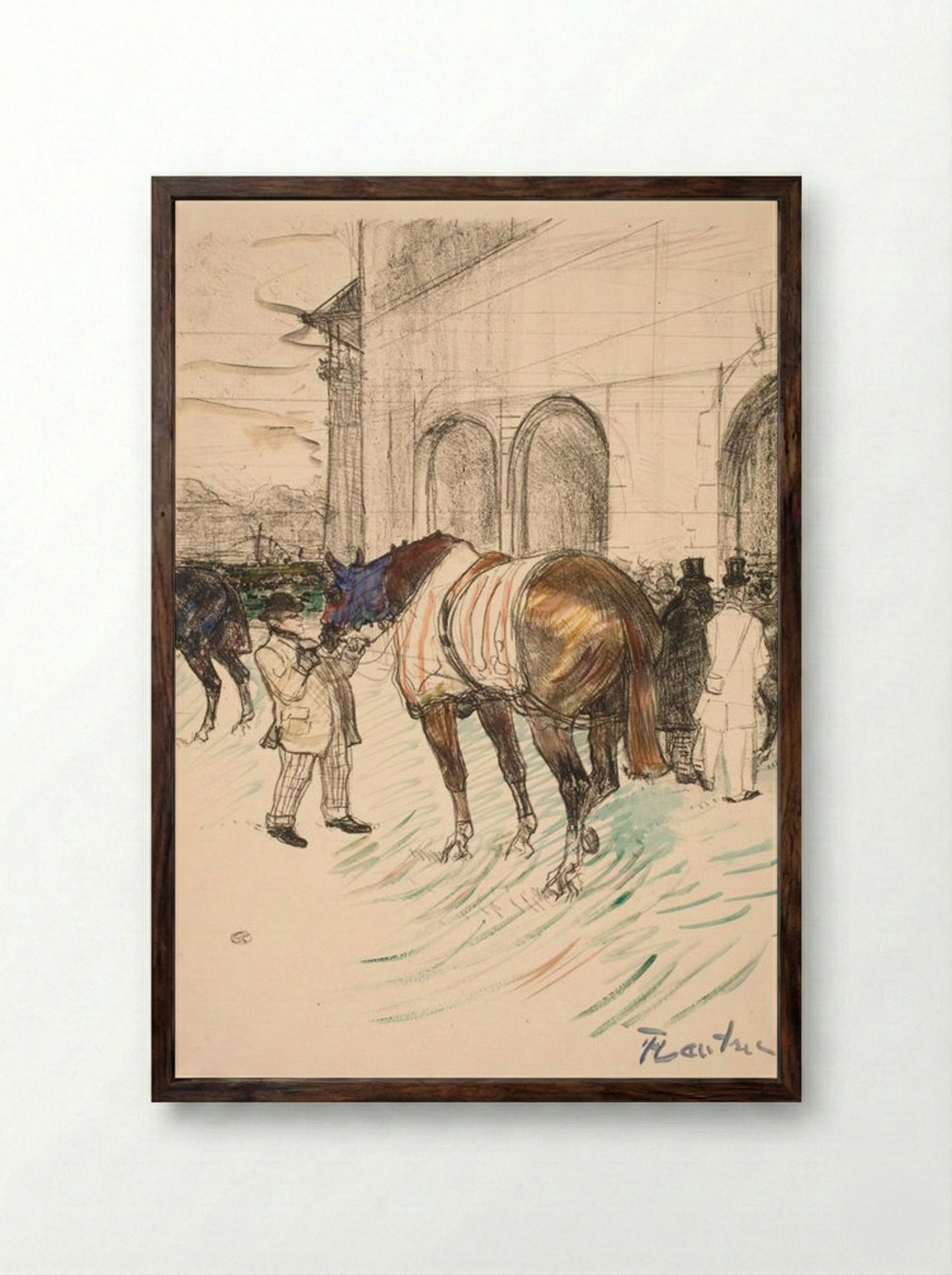 The Racetrack - Henri de Toulouse-Lautrec - Framed Print Dark Wood