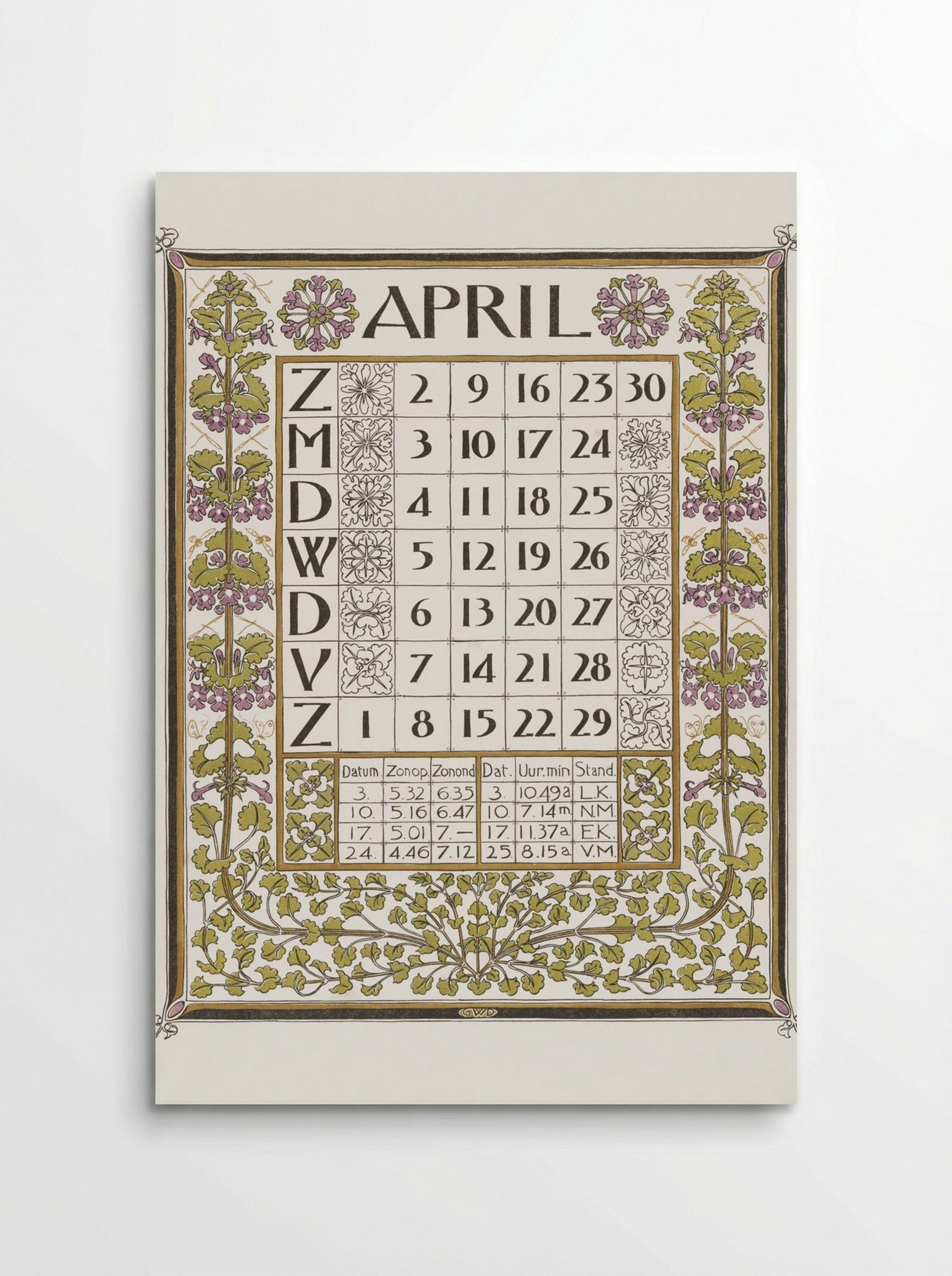 Calendar for April 1899 - Gerrit Willem Dijsselhof - Poster