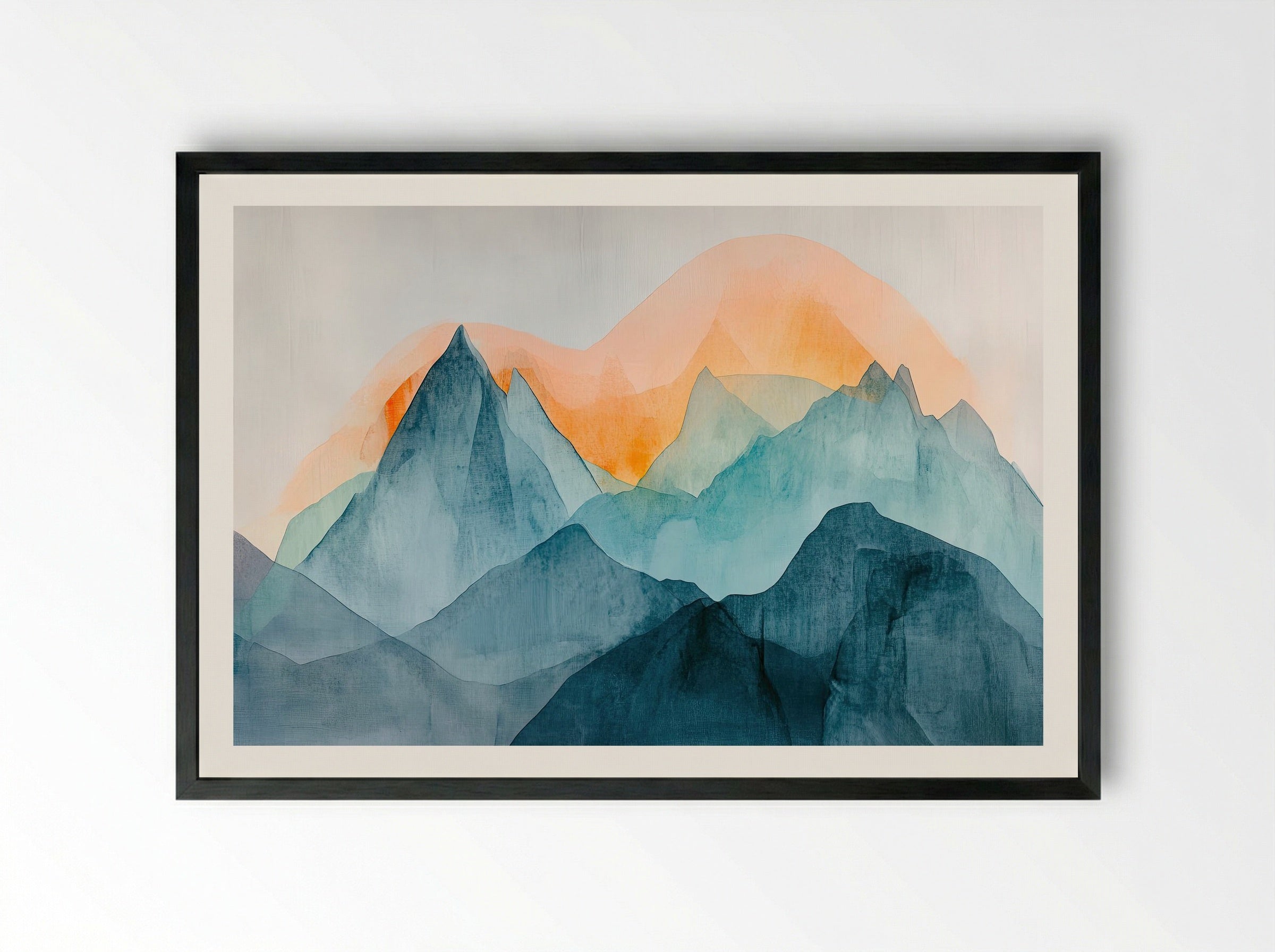 Amber Horizon – Abstract Mountain Landscape (Triptych 3 of 3) - Framed Print Black