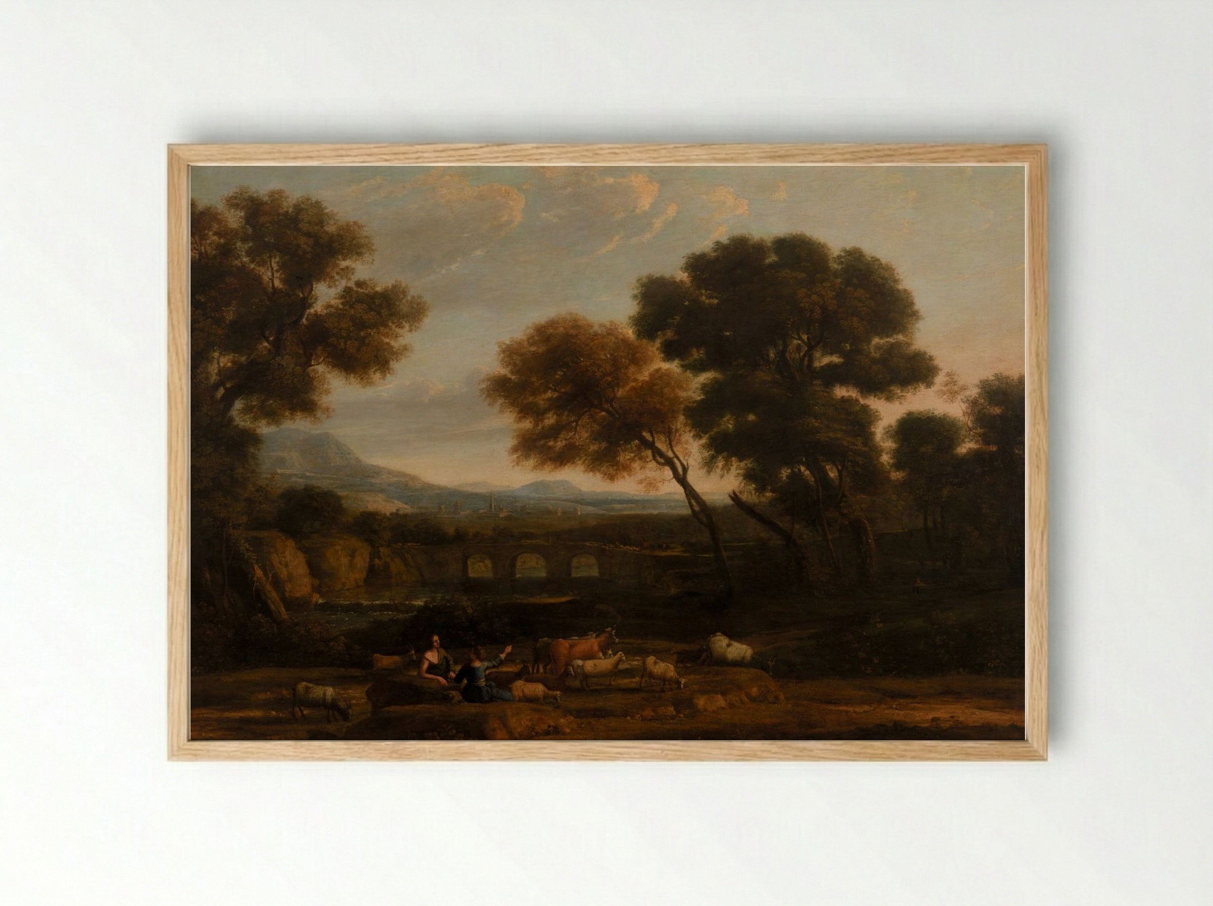 Pastoral Landscape with Bridge - Claude Lorrain - Framed Print Wood