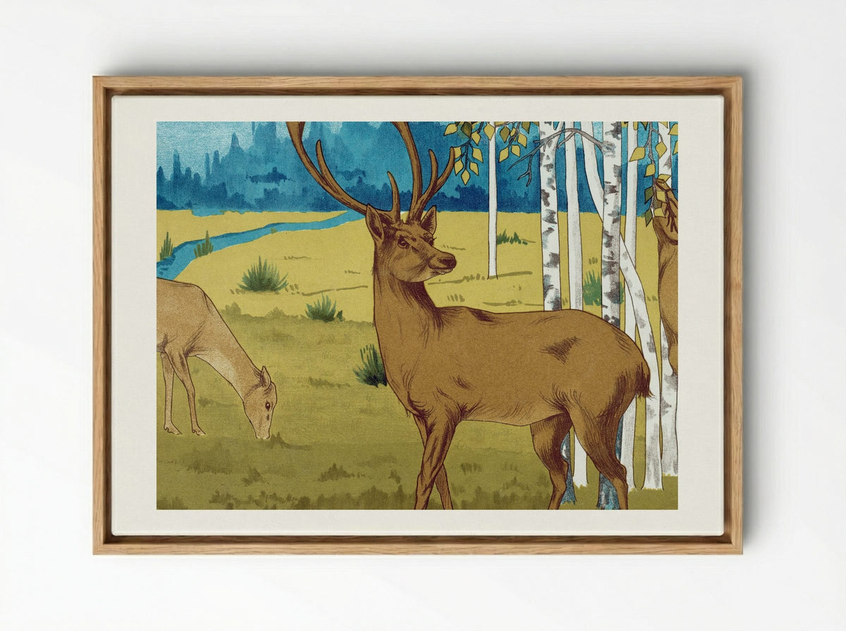 Cerfs (Deer) from L'animal dans la décoration - Maurice Pillard Verneuil - Framed Canvas Wood