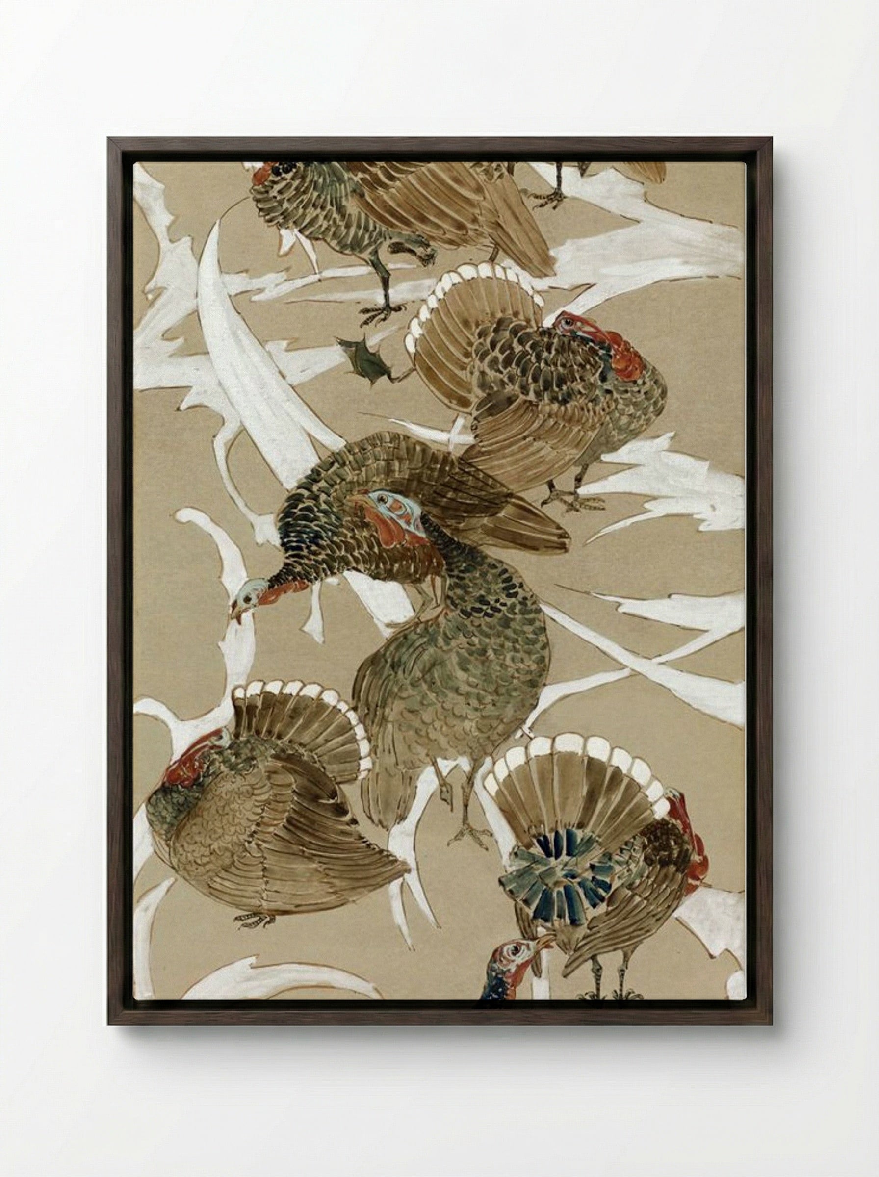 Eight Turkeys - Theodorus van Hoytema - Framed Canvas Dark Wood