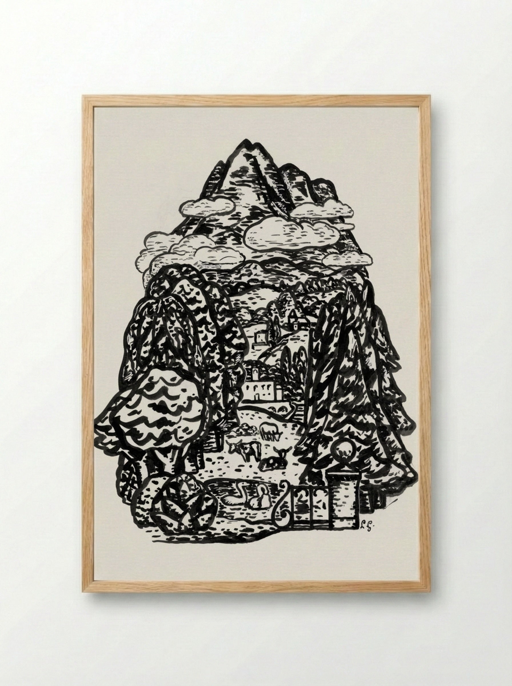 Mountain Landscape with Cows and Swans - Leo Gestel - Framed Print Wood