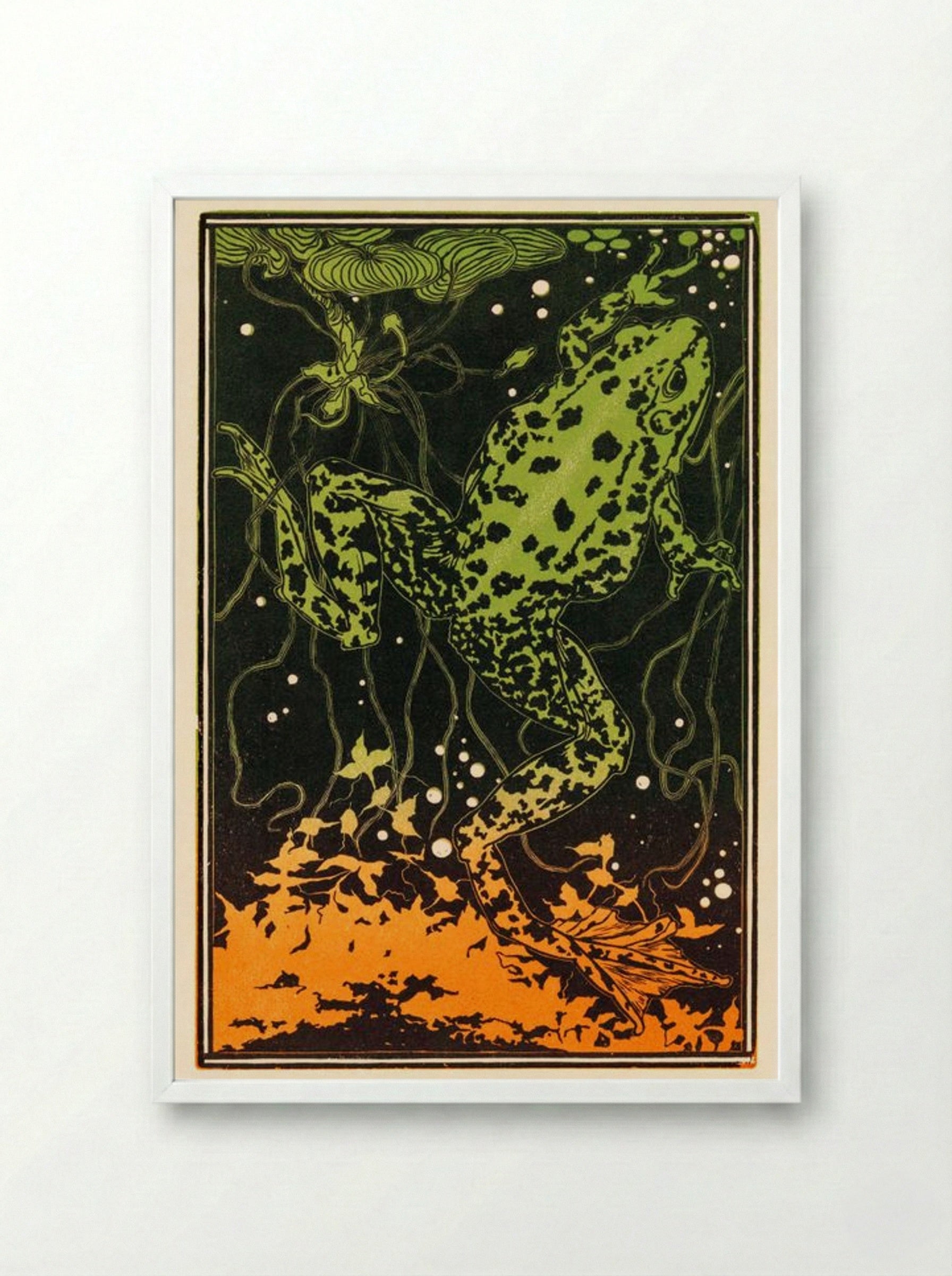 Swimming Frog - Julie de Graag - Framed Print White