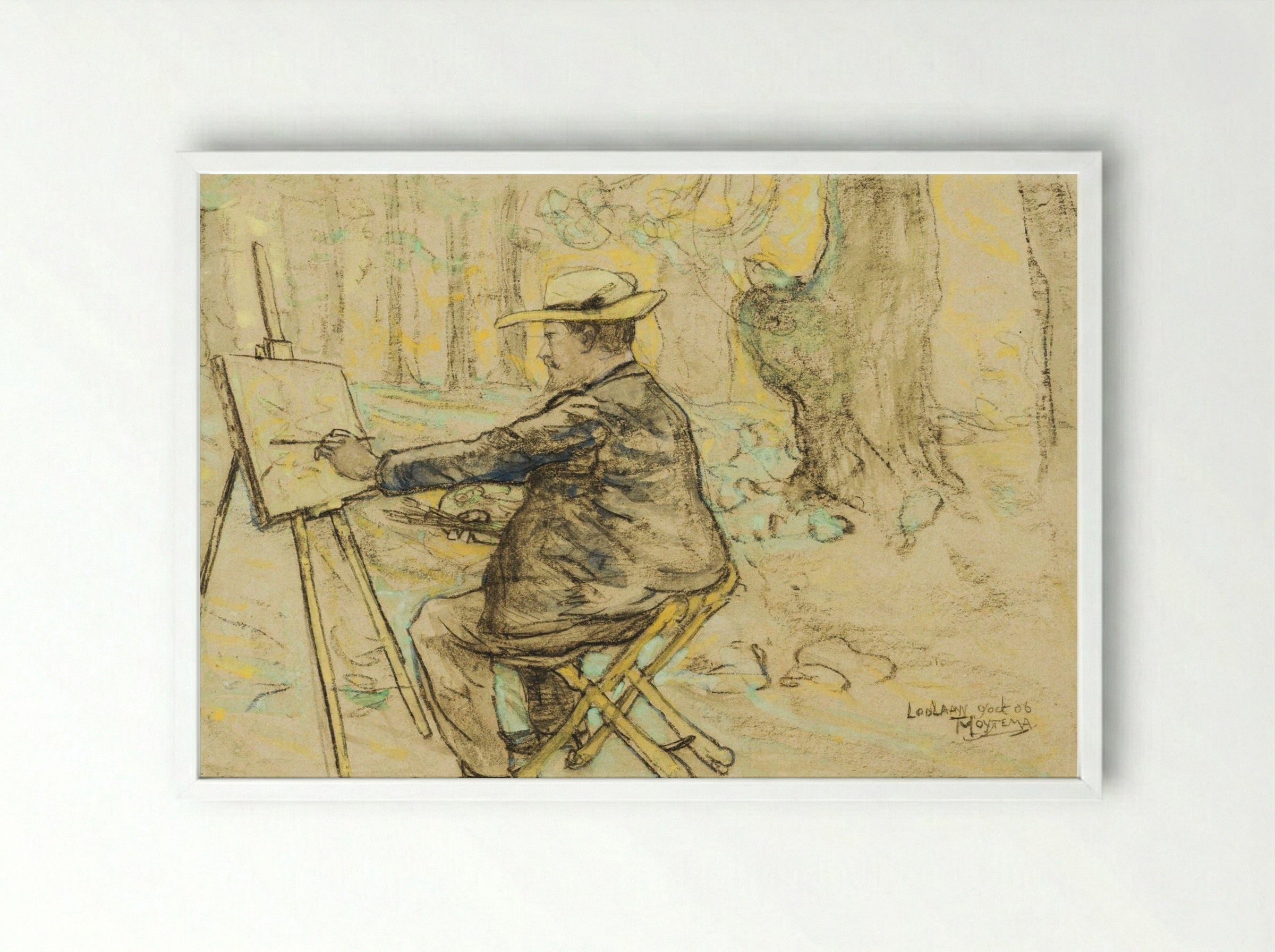 Portret van Henricus, schilderend in de Loolaan te Den Haag - Theodorus van Hoytema - Framed Print White