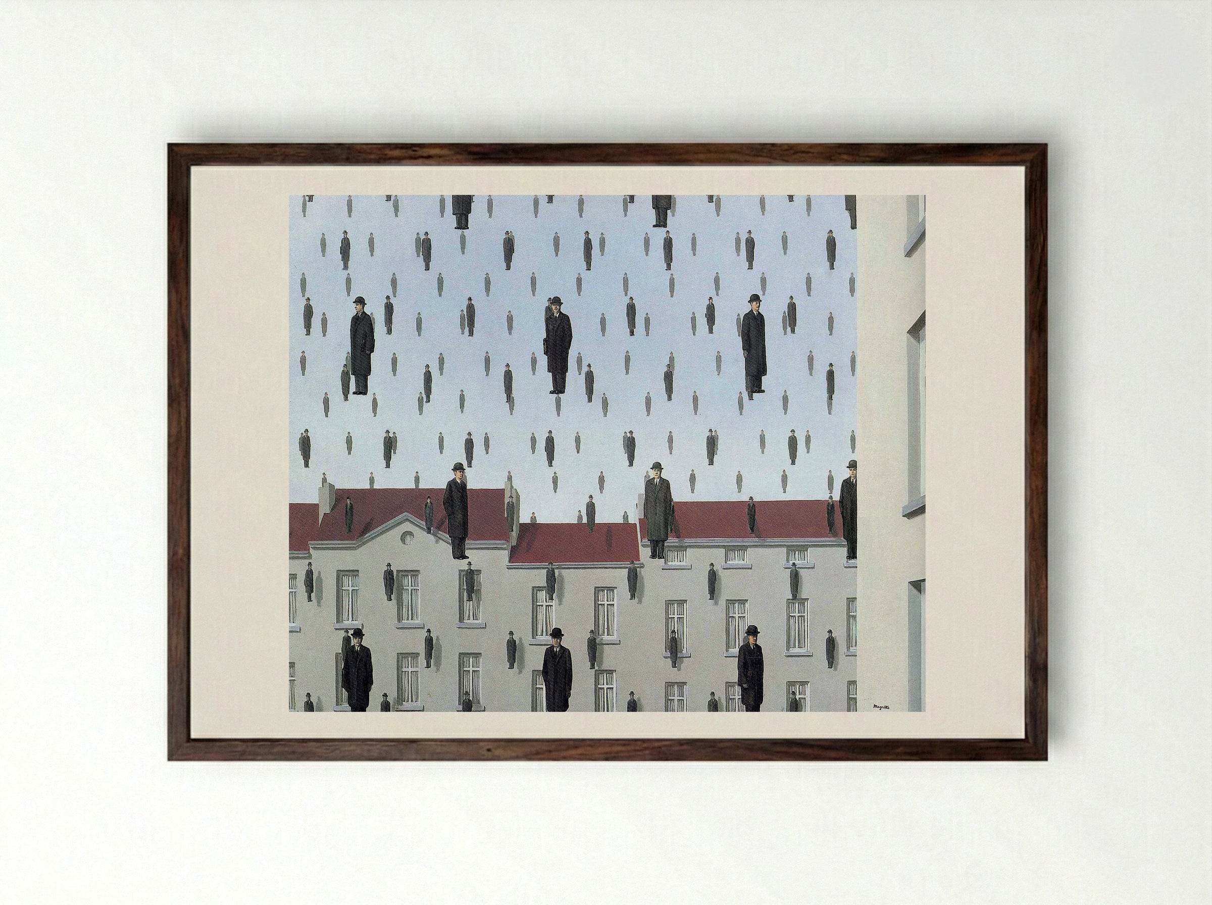 Golconda - René Magritte - Framed Print Dark Wood