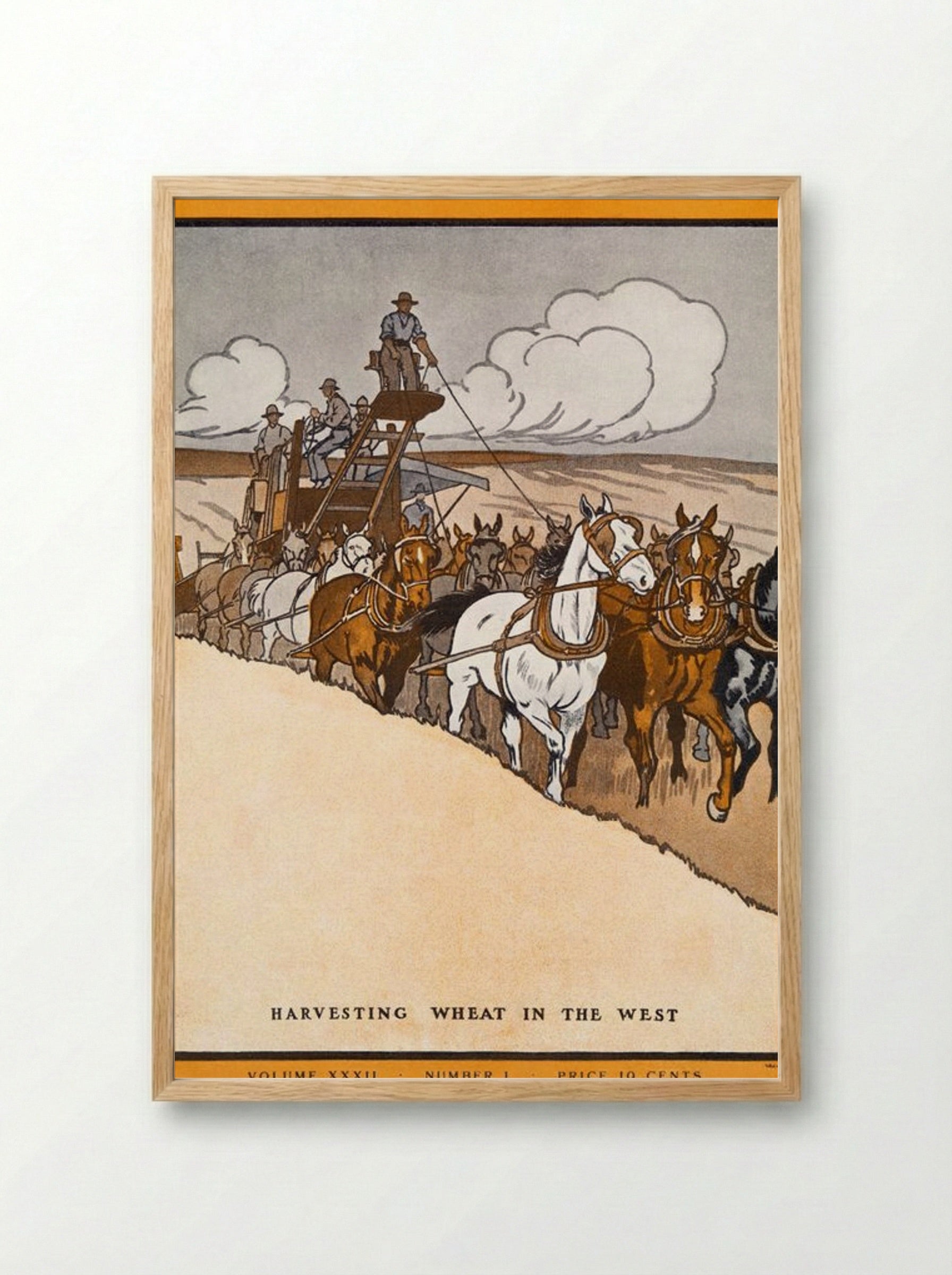 Harvesting Wheat in the West - Edward Penfield - Framed Print Wood