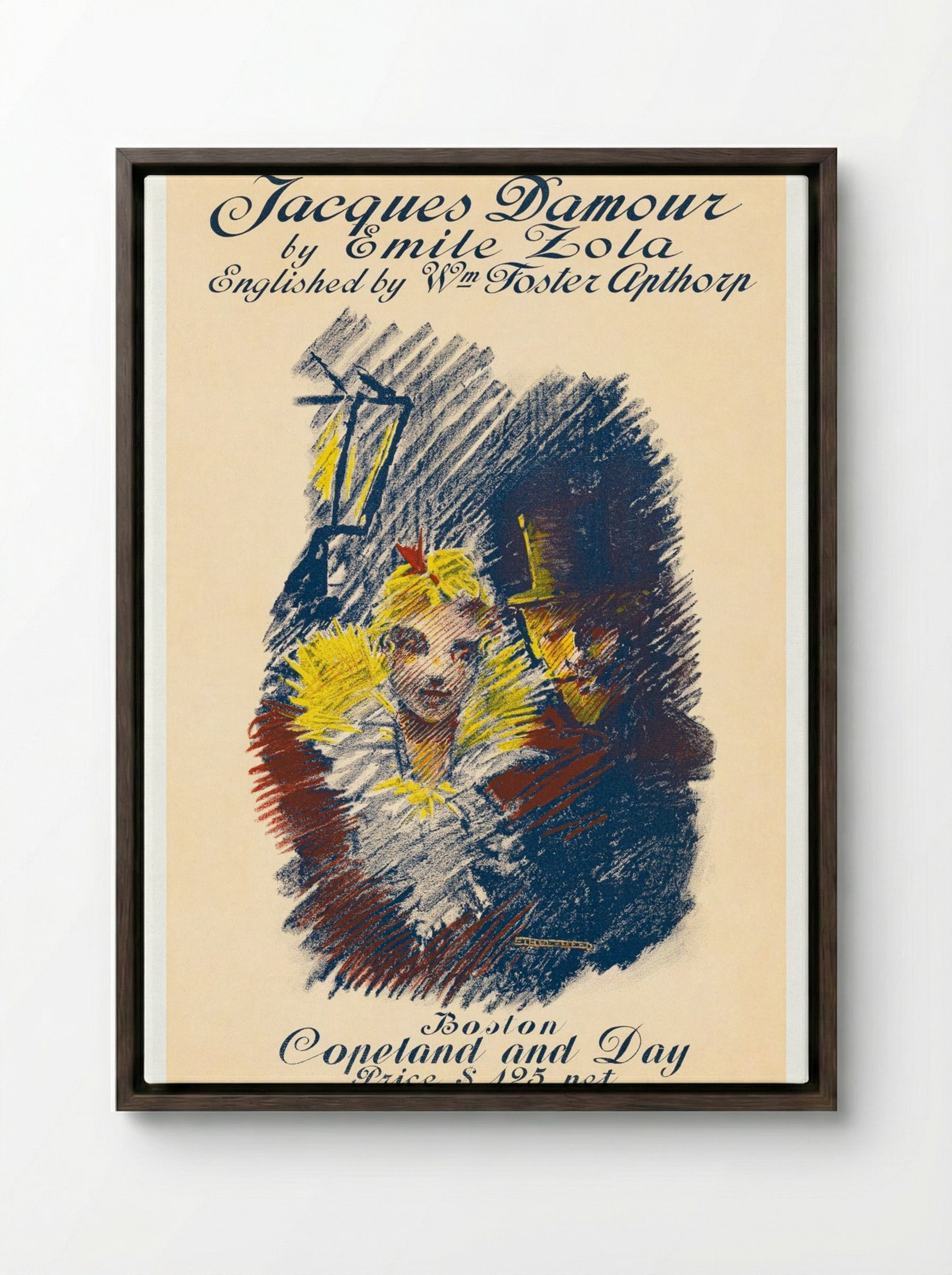 Jacques Damour by Emile Zola - Ethel Reed - Framed Canvas Dark Wood