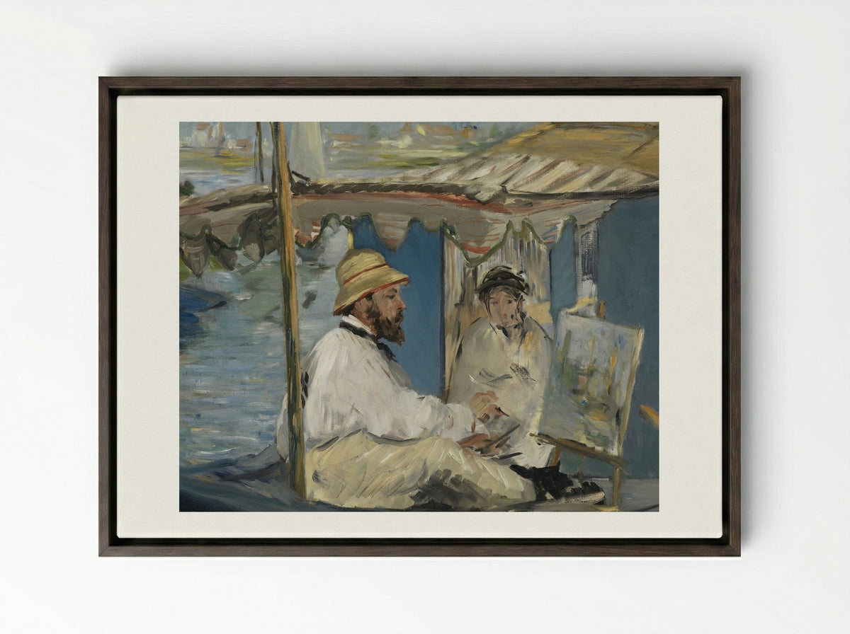 Claude Monet Painting in his Studio - Édouard Manet - Framed Canvas Dark Wood