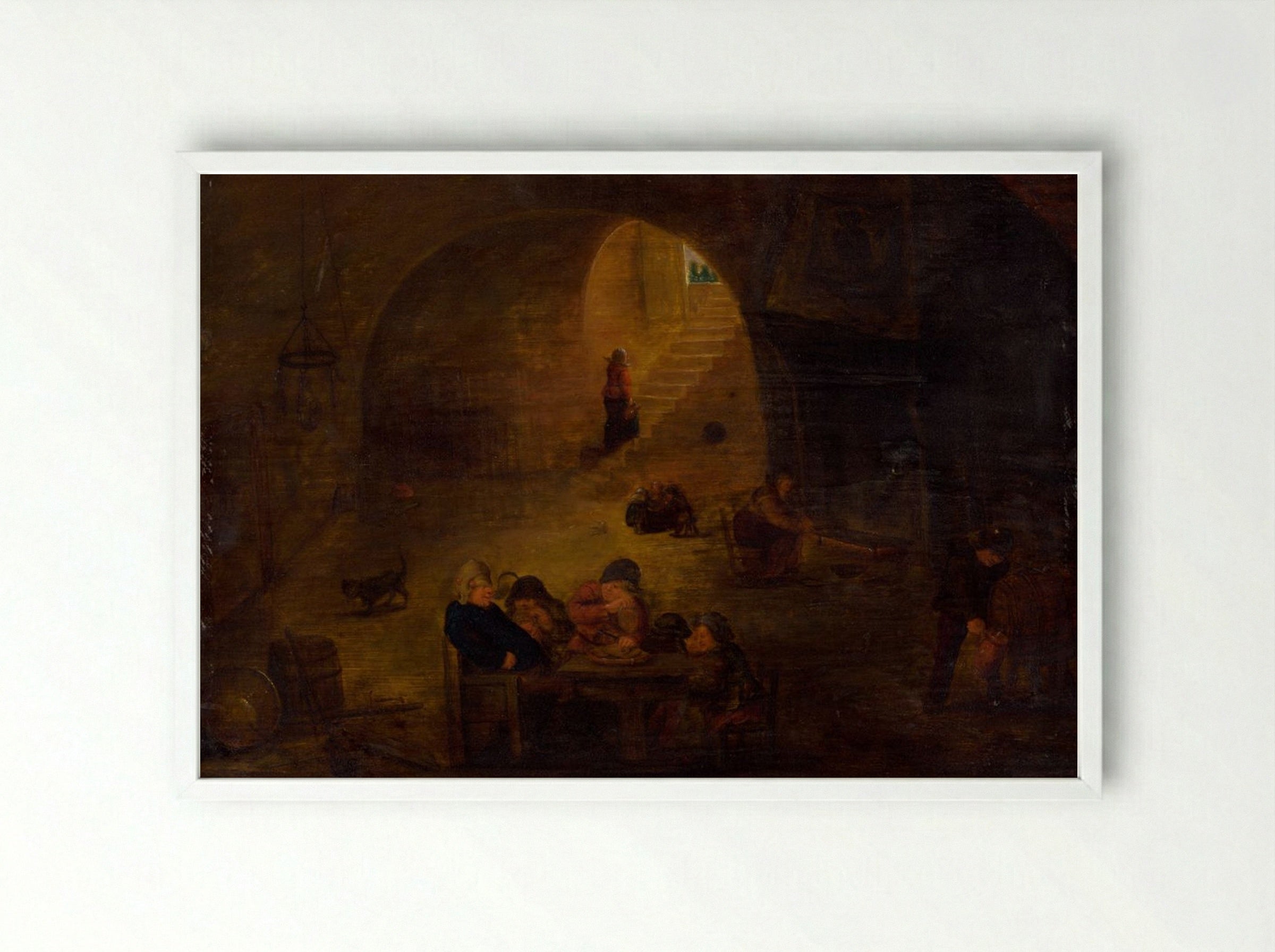 In the Wine Cellar - David Teniers the Younger - Framed Print White