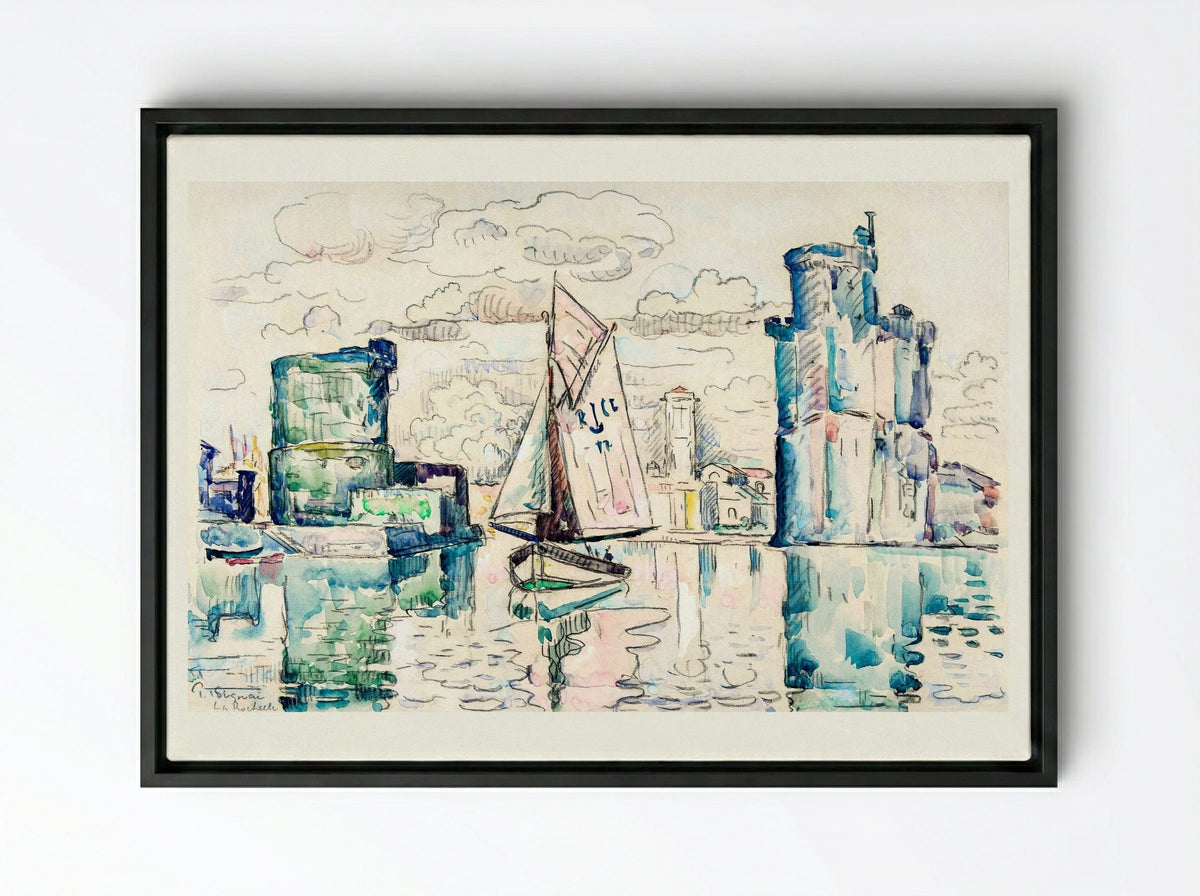 Entrance to the Harbour of La Rochelle - Paul Signac - Framed Canvas Black