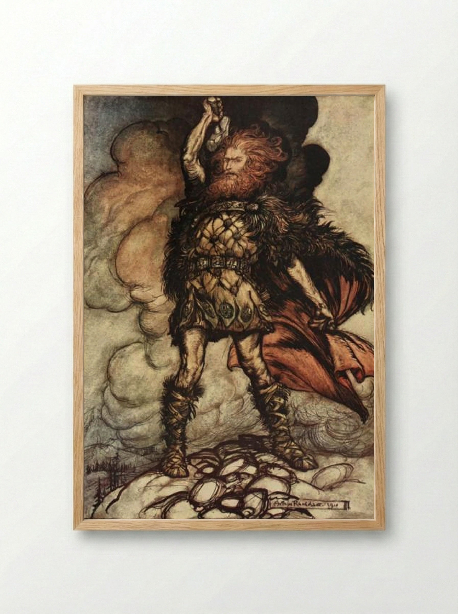 Donner, your lord, summons his hosts! - Arthur Rackham - Framed Print Wood
