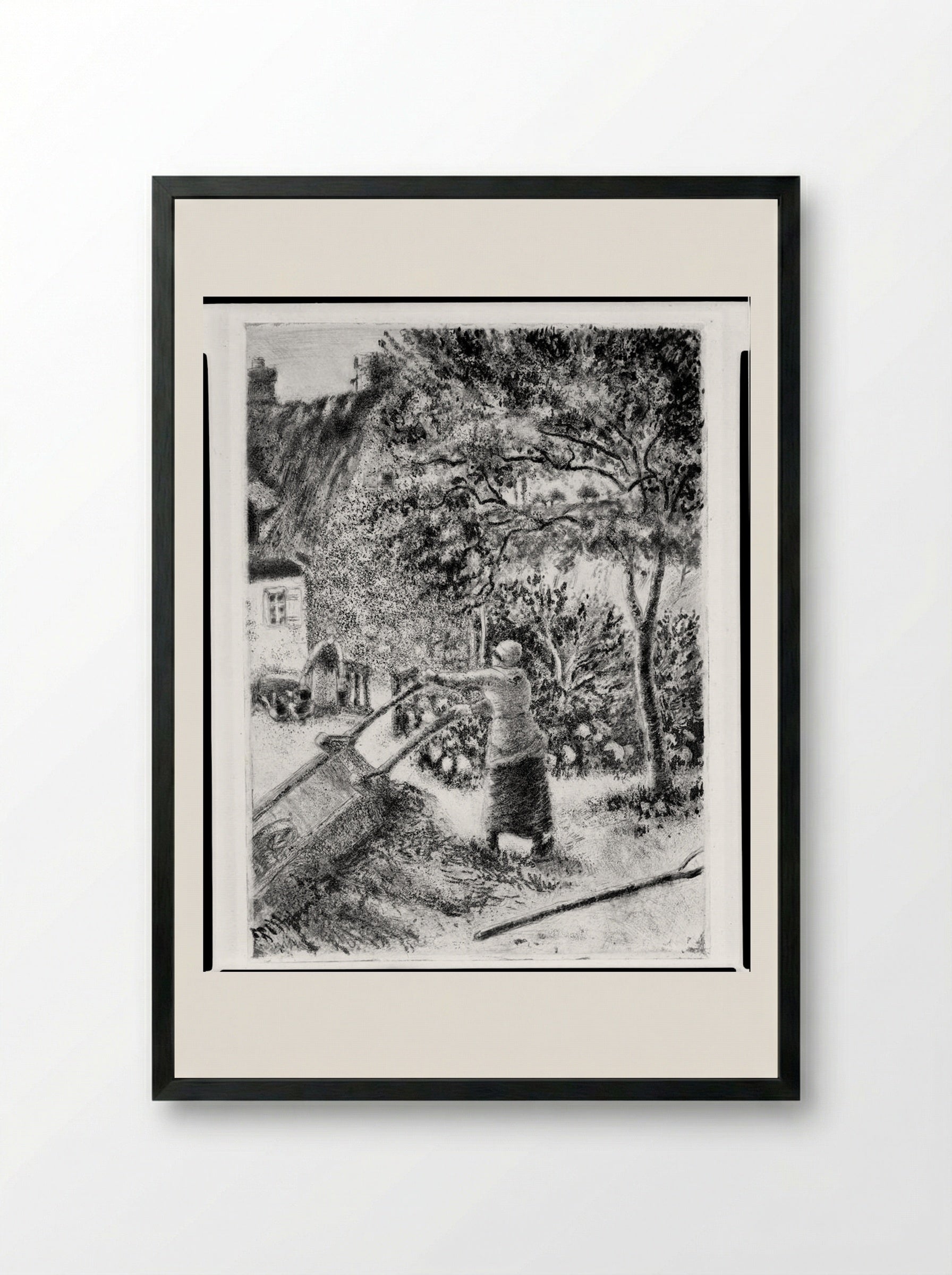 Woman Emptying a Wheelbarrow - Camille Pissarro - Framed Print Black