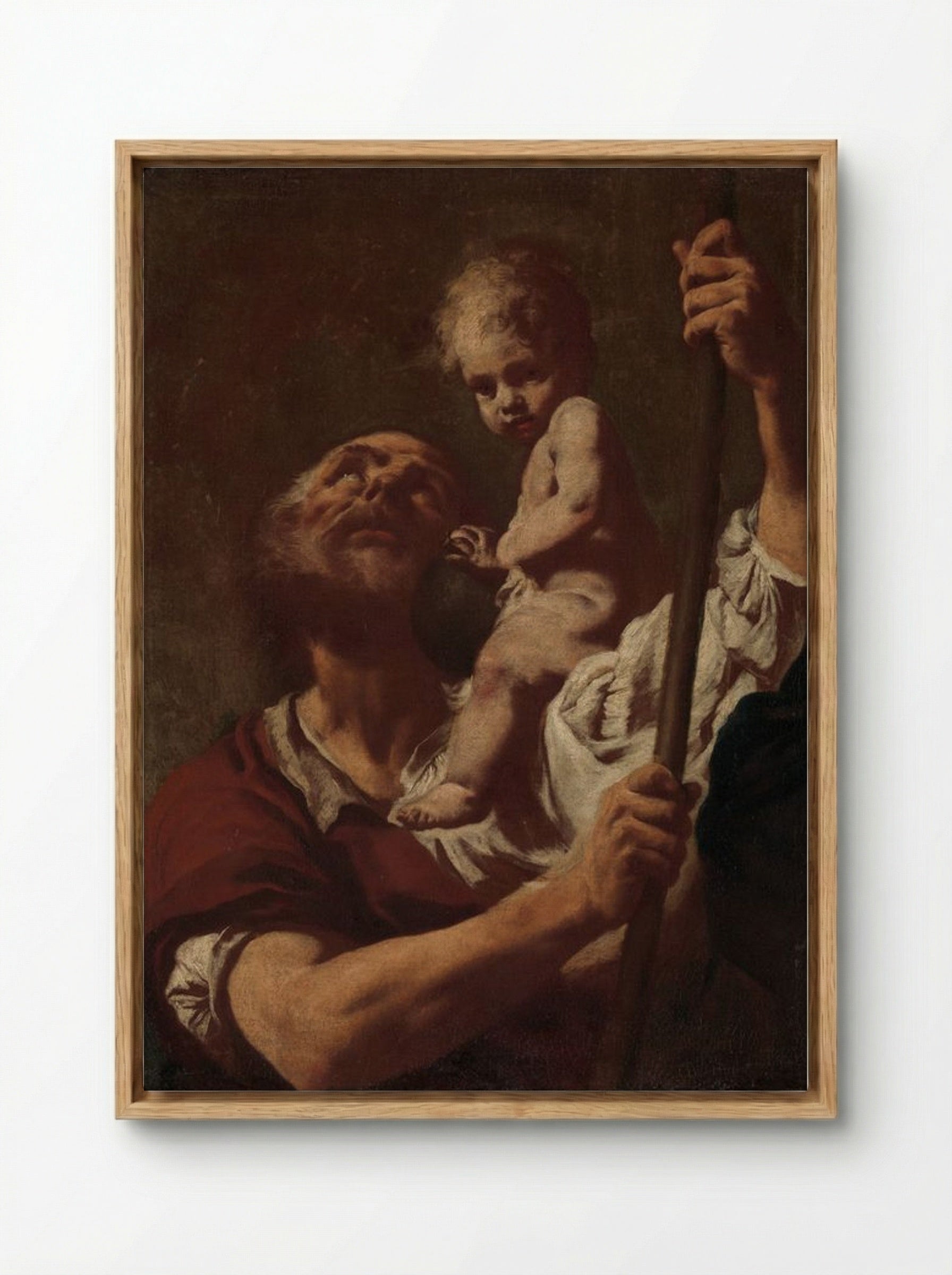 Saint Christopher Carrying the Infant Christ - Giovanni Battista Piazzetta - Framed Canvas Wood