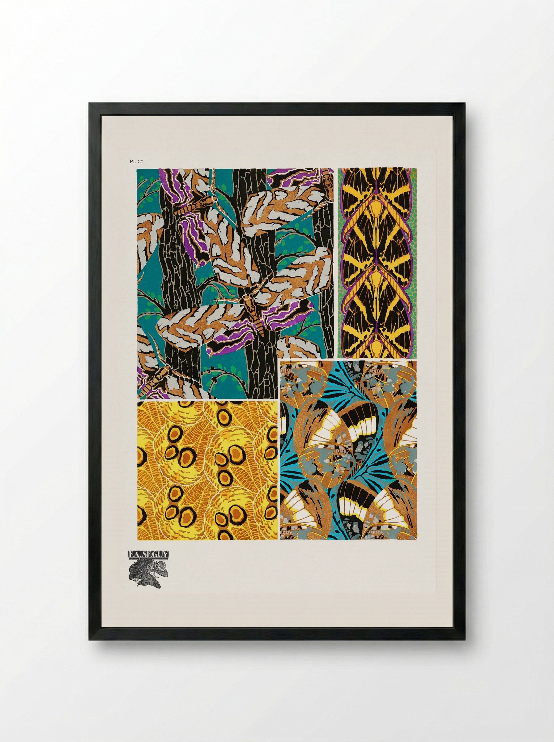 Butterflies Pattern Plate (from Papillons) - Émile-Allain Séguy - Framed Print Black