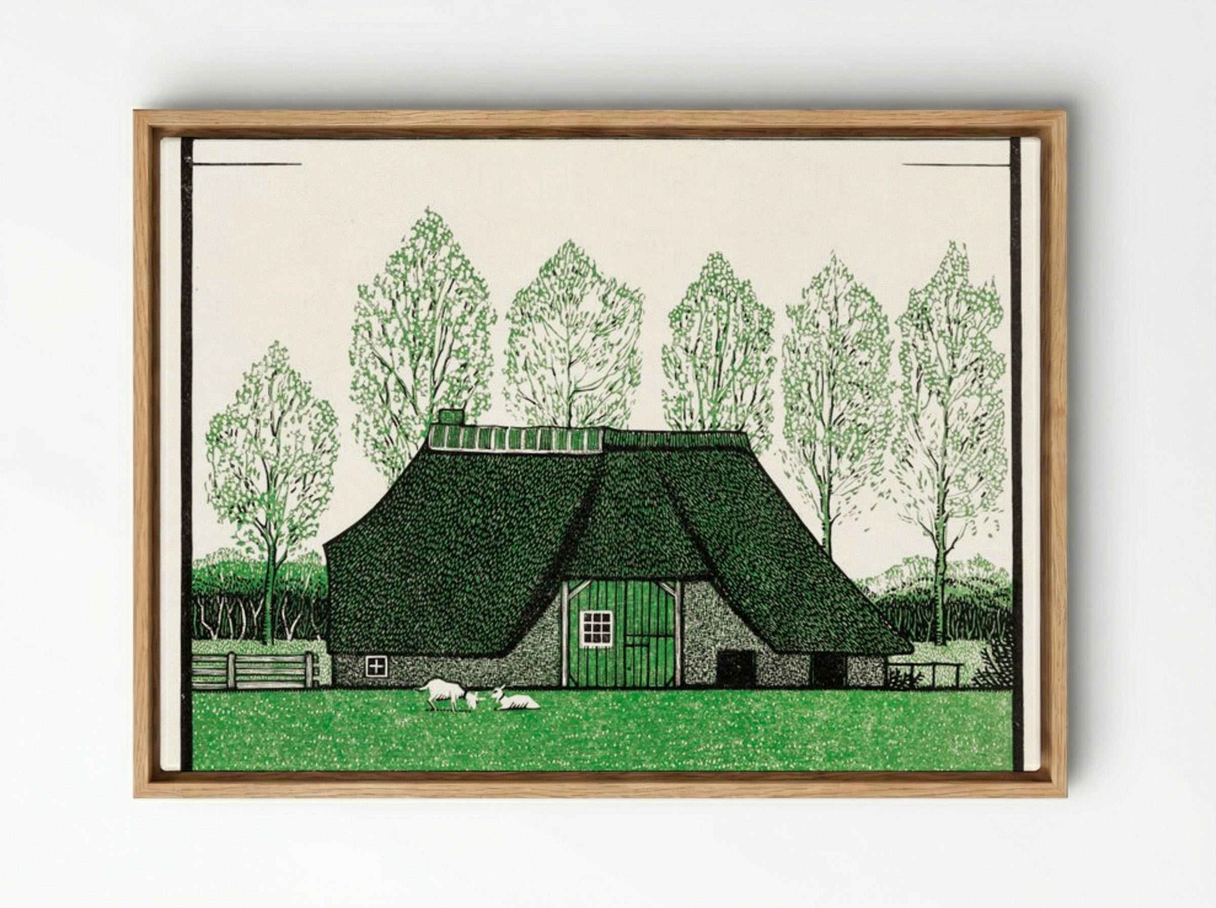 Farmhouse with Thatched Roof - Julie de Graag - Framed Canvas Wood