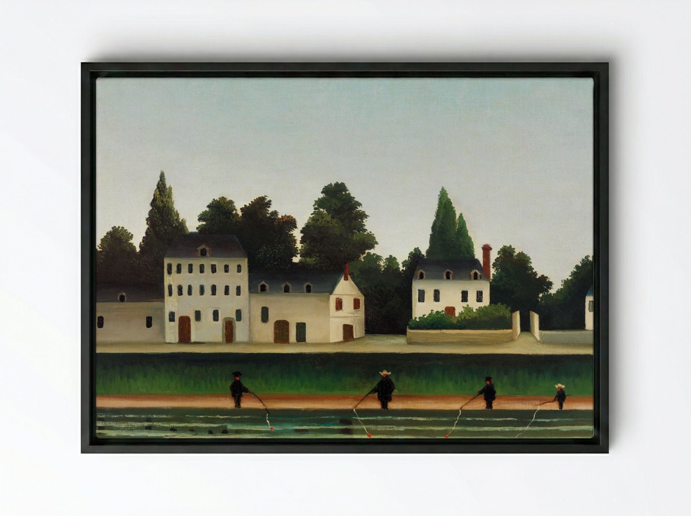 Landscape and Four Fishermen - Henri Rousseau - Framed Canvas Black