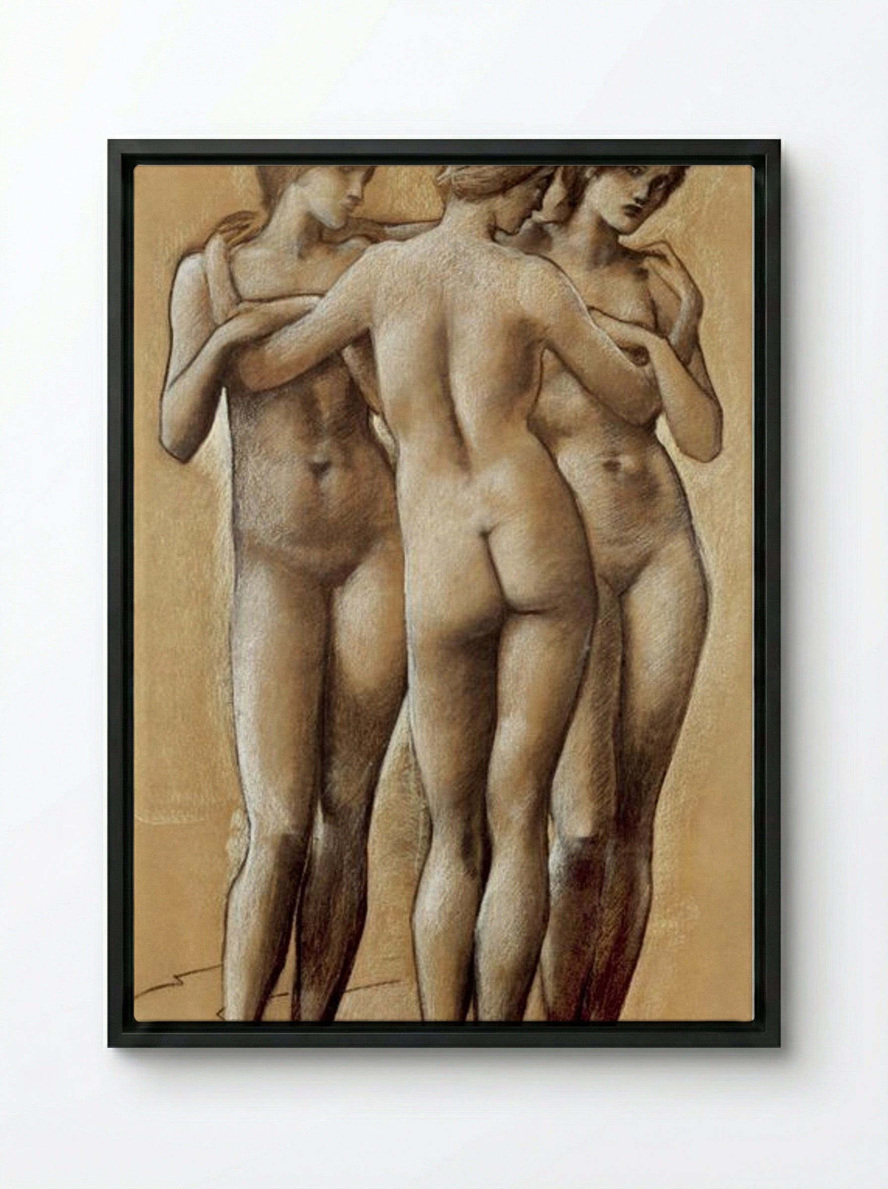 Study of the Three Graces - Edward Burne-Jones - Framed Canvas Black