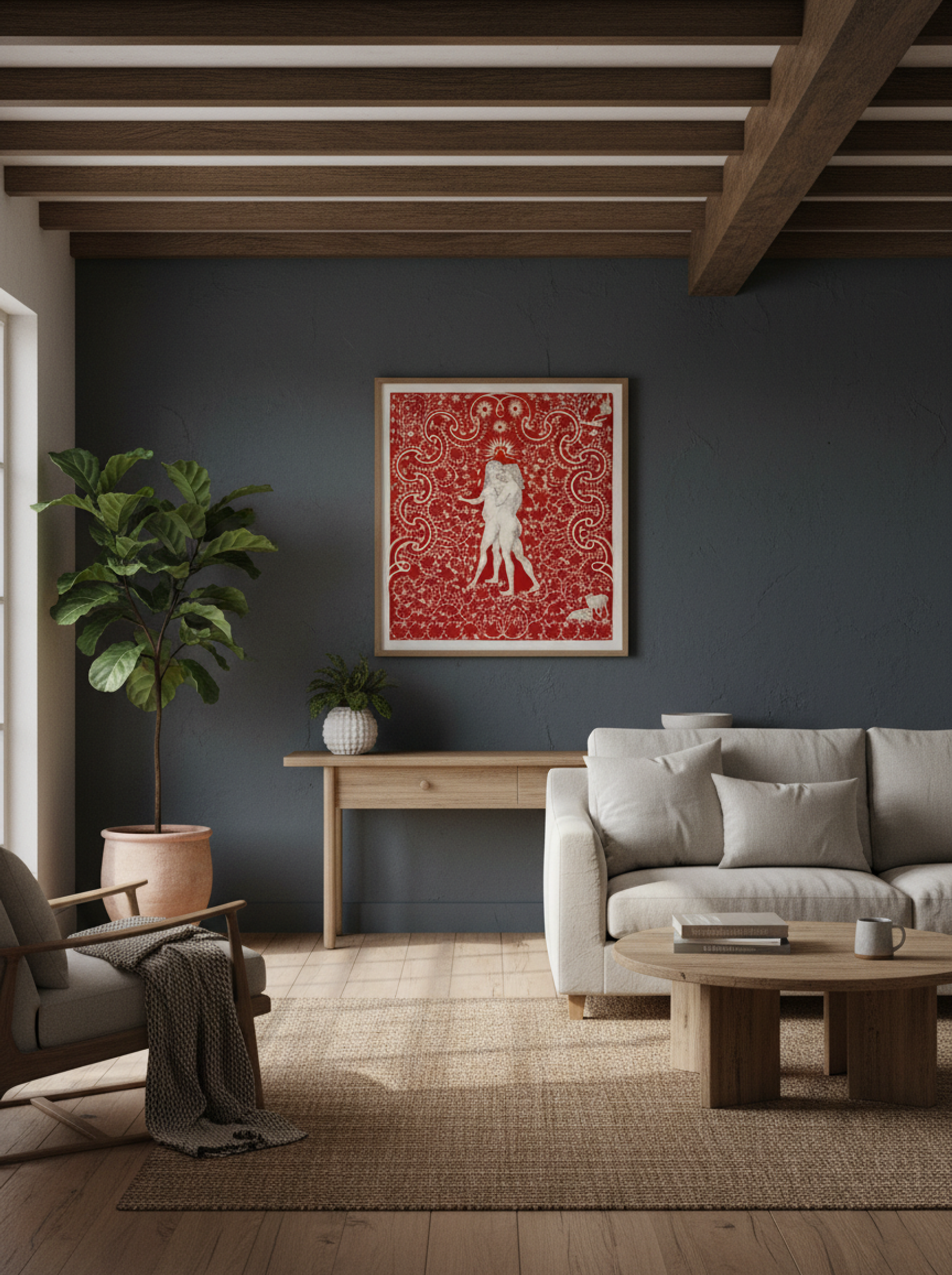 Adam and Eve in the Garden with a Pair of Sheep and a Pair of Doves - Fine Art Print - Lifestyle