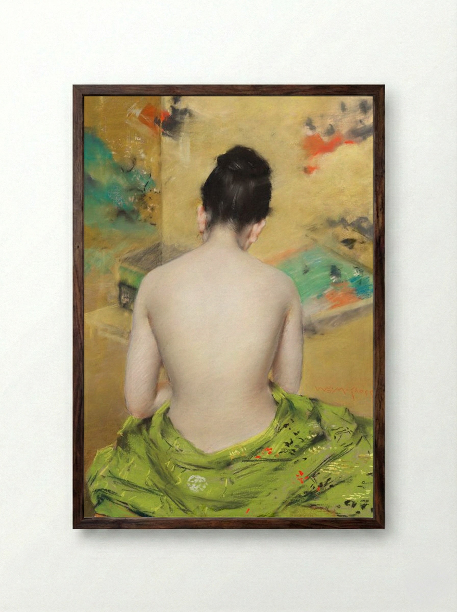 Study of a Japanese Model (Back View) - William Merritt Chase - Framed Print Dark Wood