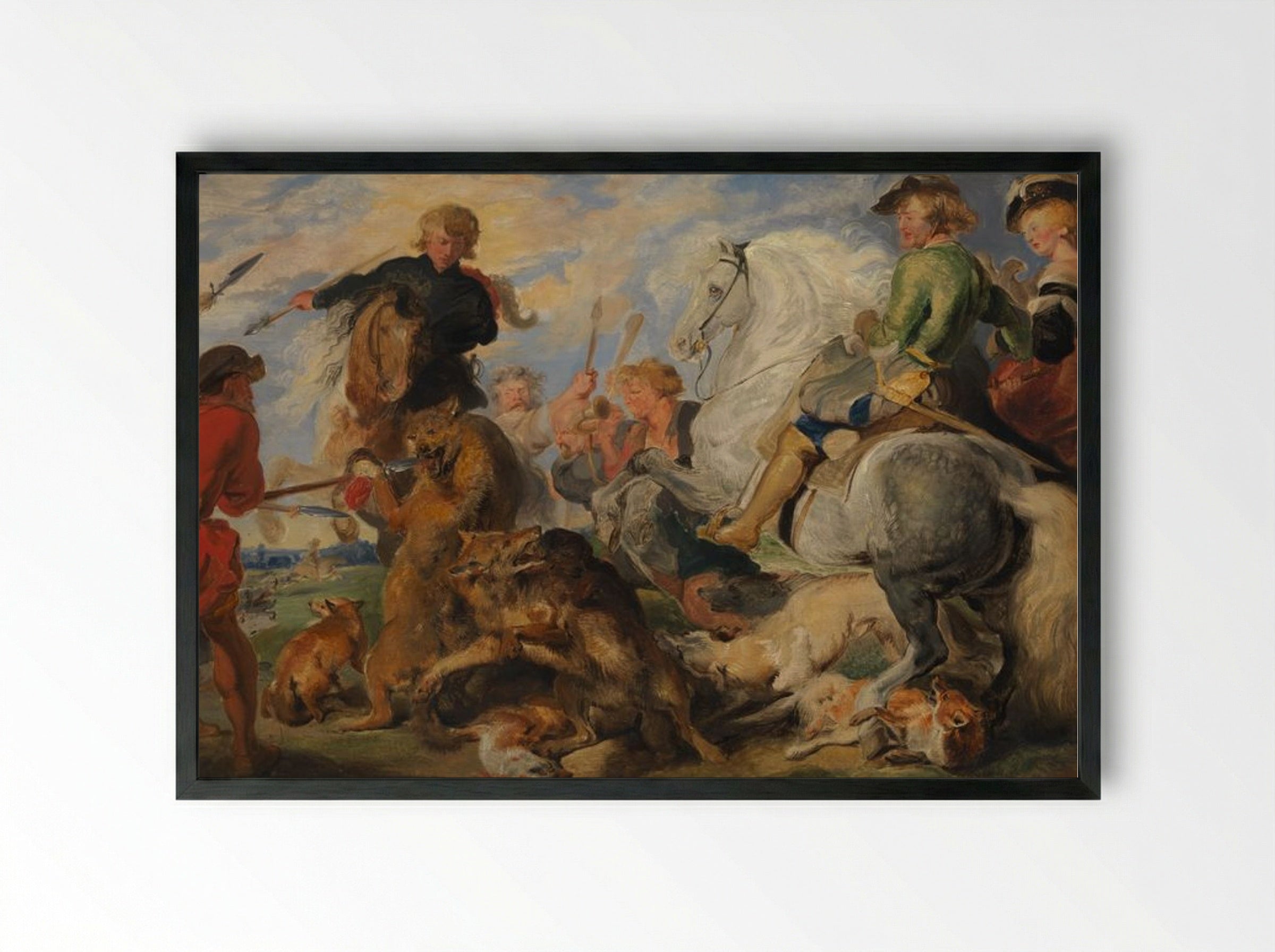 Copy after Rubens's Wolf and Fox Hunt - Peter Paul Rubens - Framed Print Black