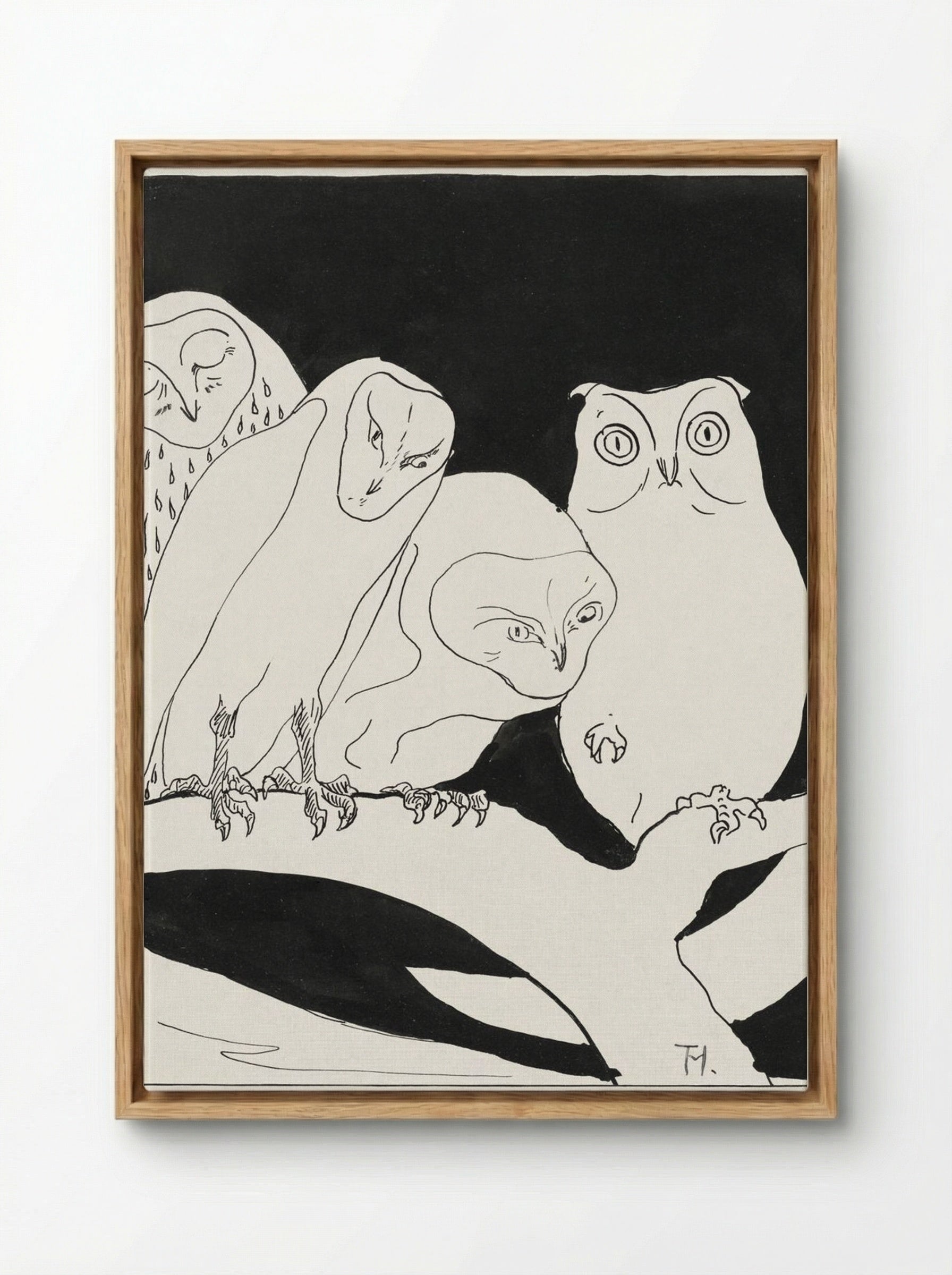 Owls on a Branch - Theo van Hoytema - Framed Canvas Wood