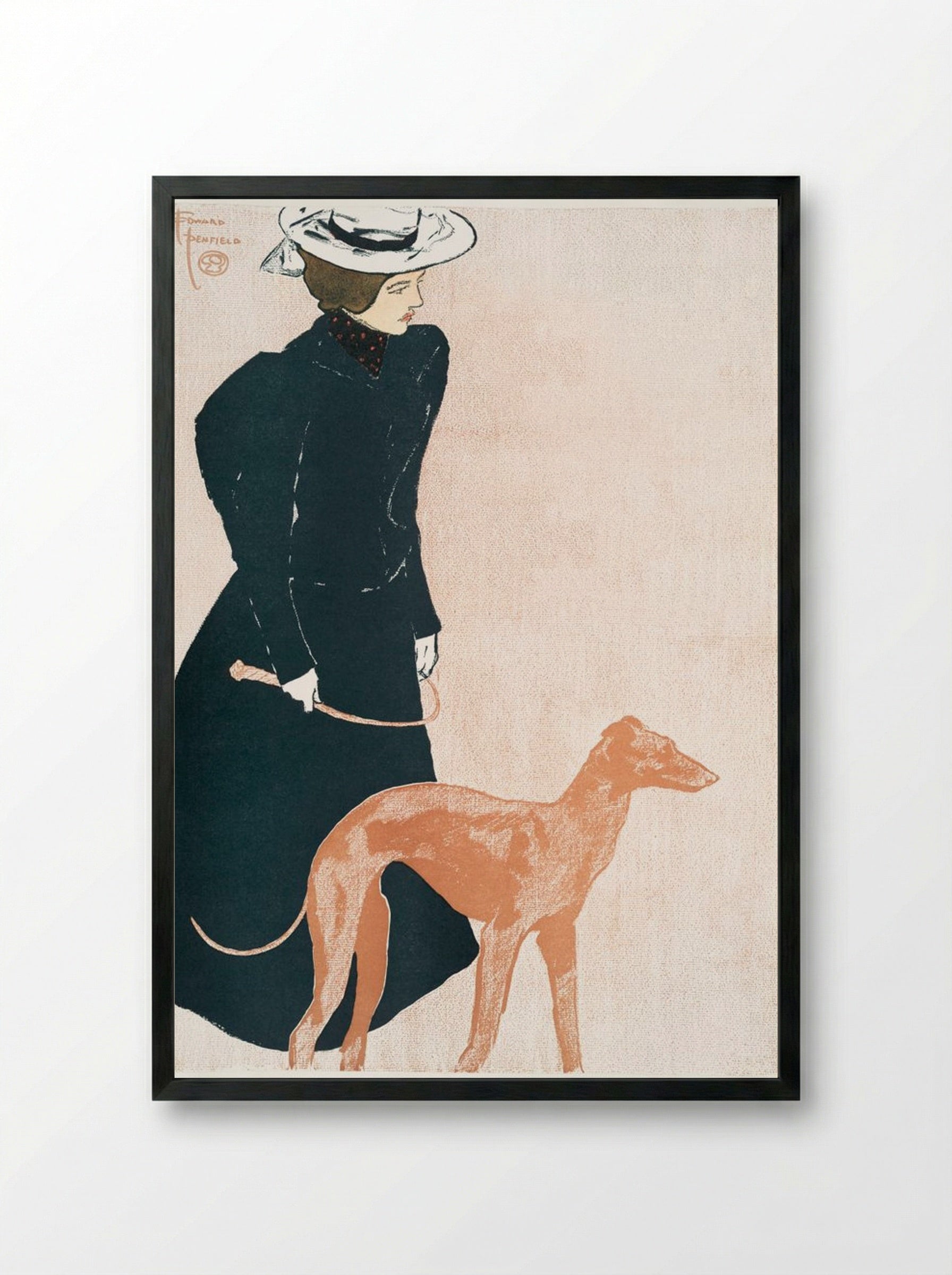 Woman with Greyhound - Edward Penfield - Framed Print Black