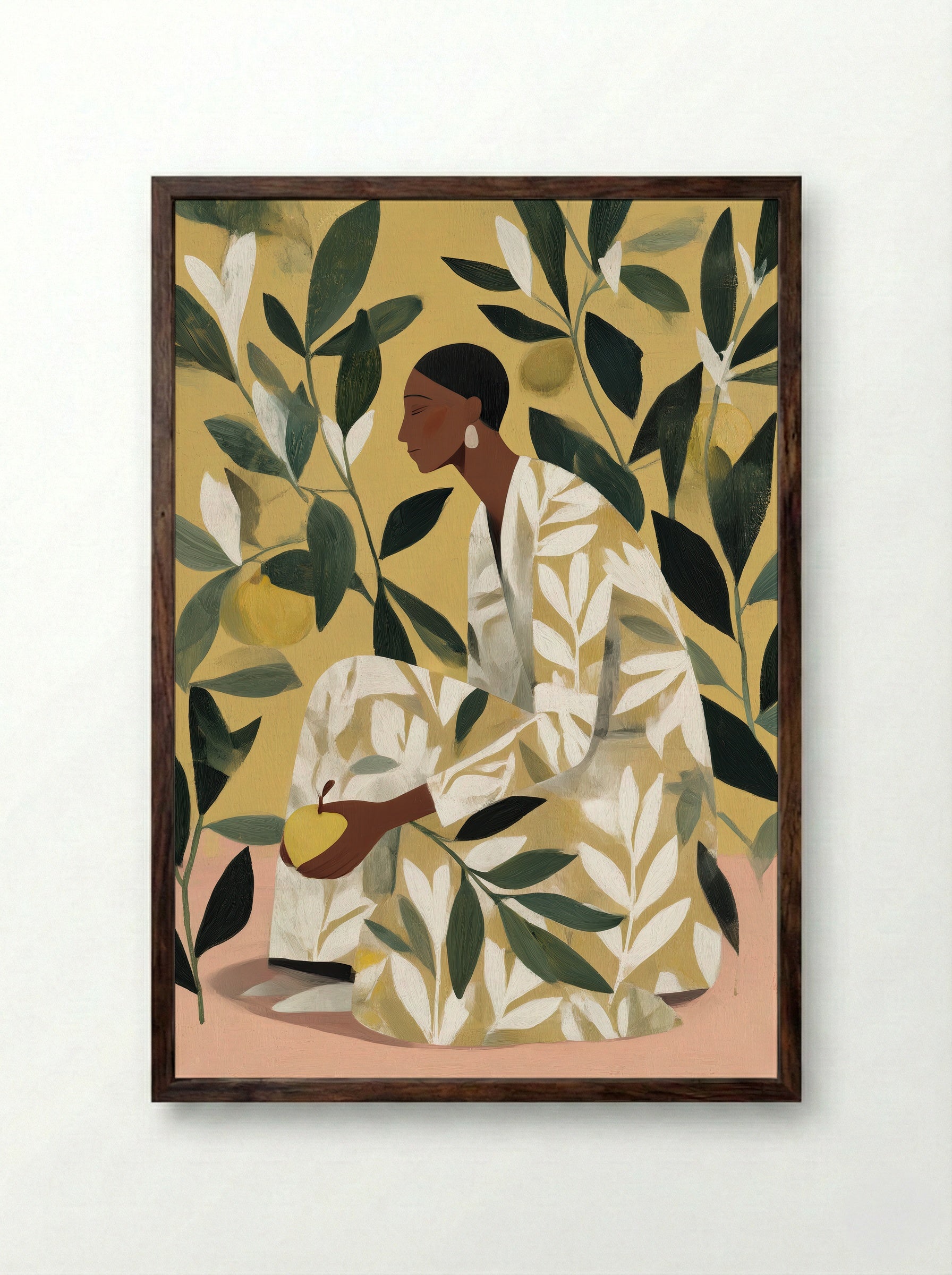 Lemon Garden Figure Modern Botanical Art Print - Framed Print Dark Wood