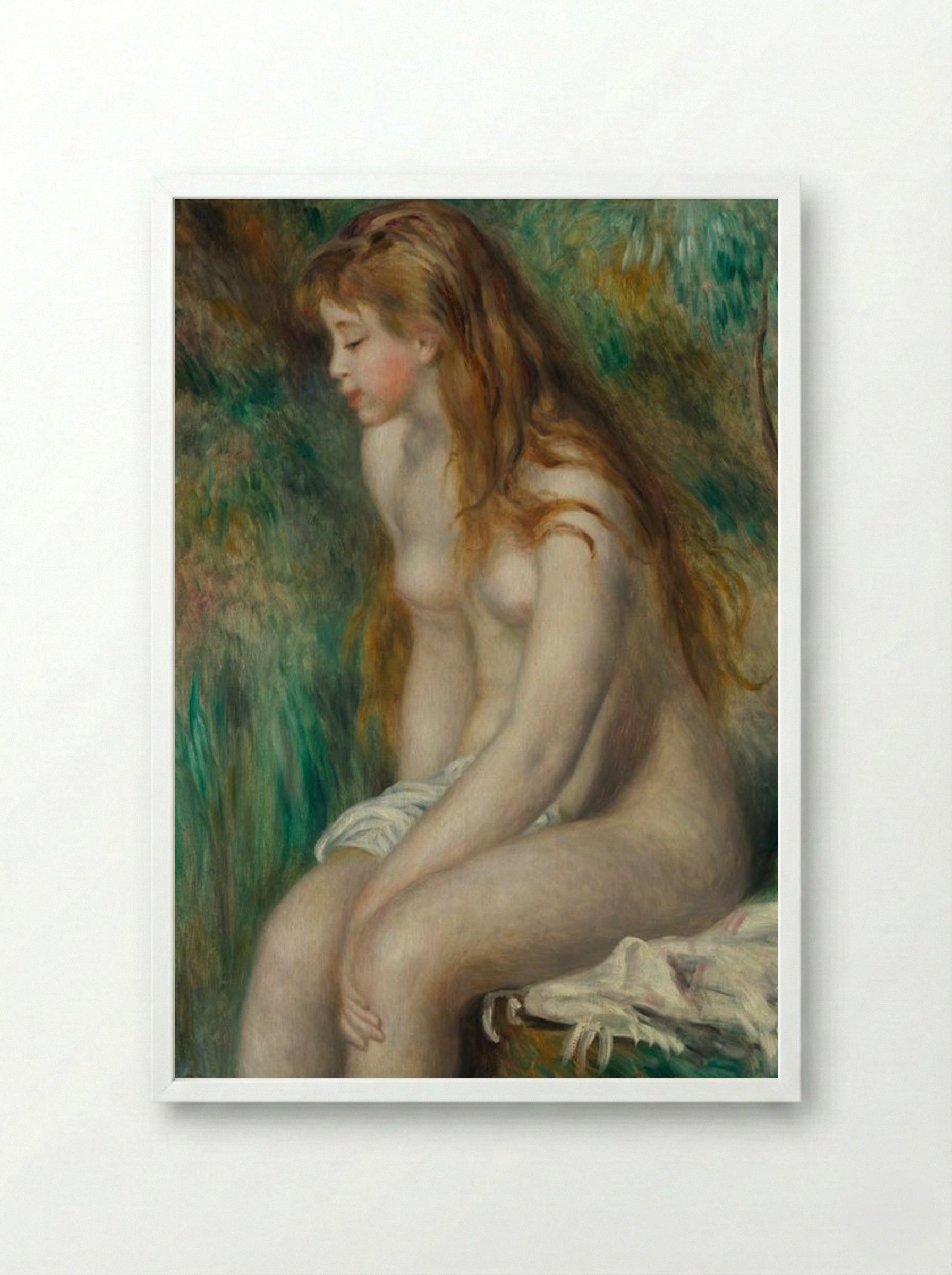 Young Girl Bathing - Pierre-Auguste Renoir - Framed Print White