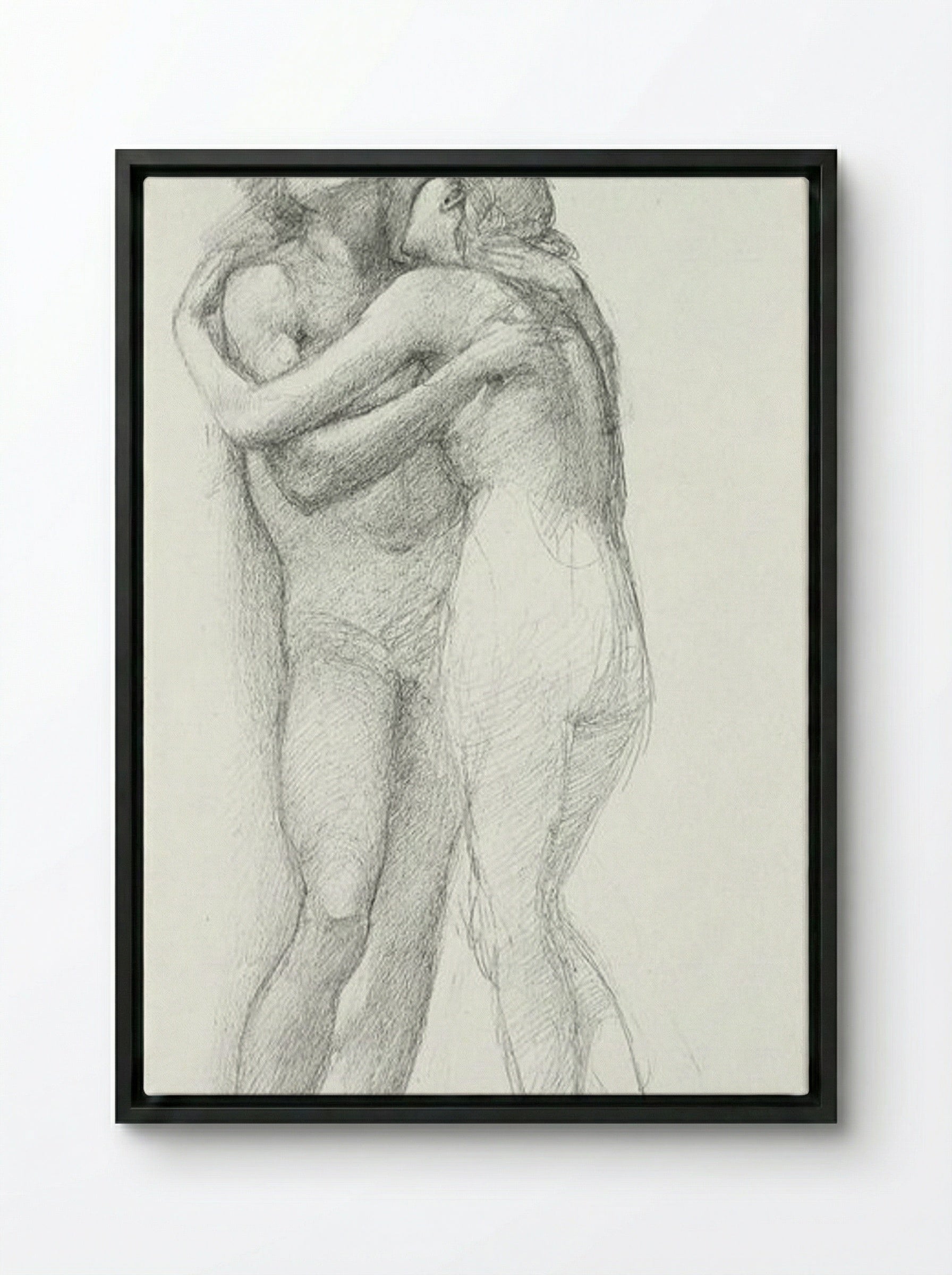 Two Nudes Embracing (Study) - Edward Burne-Jones - Framed Canvas Black
