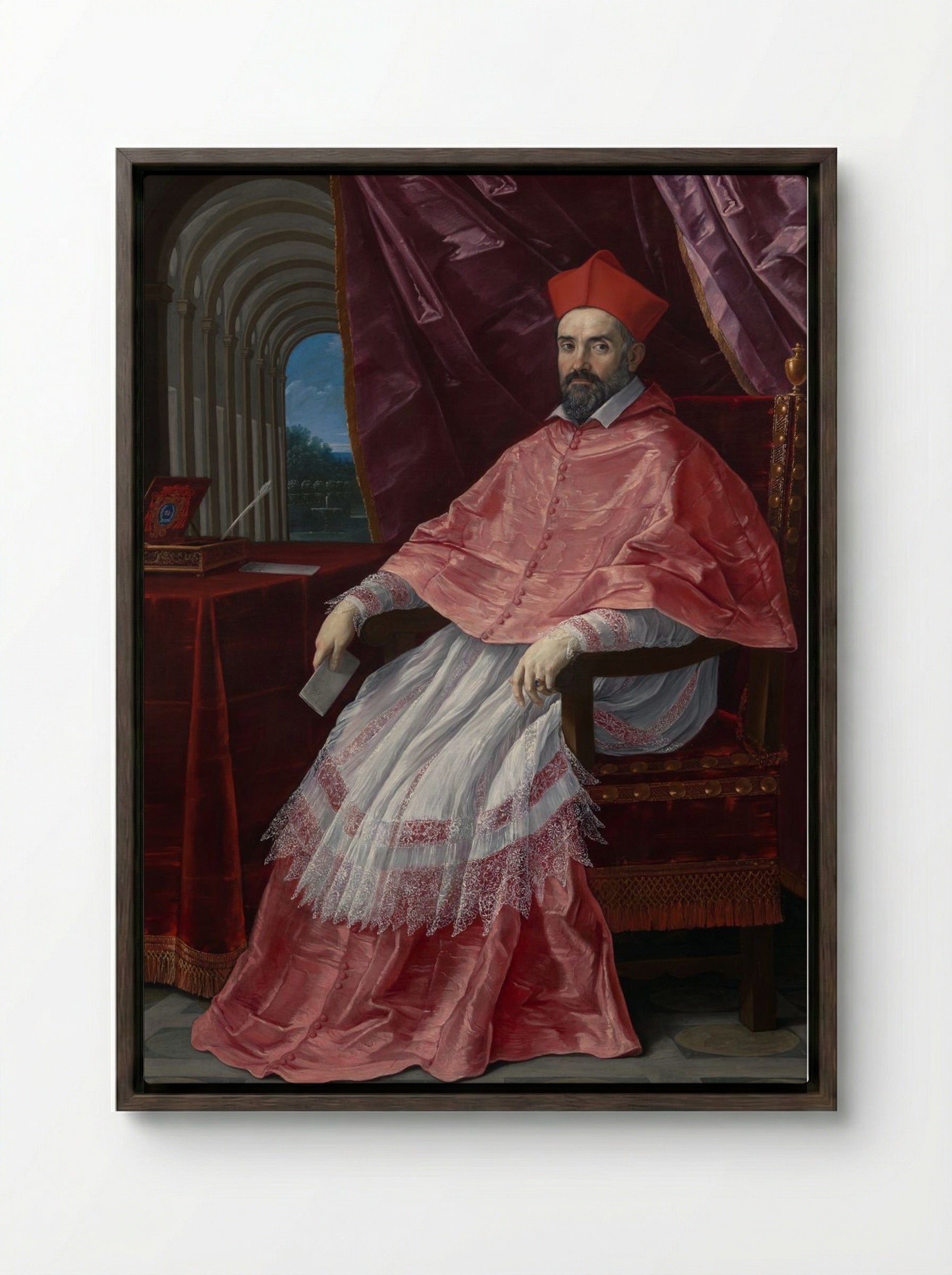 Cardinal Roberto Ubaldini - Guido Reni - Framed Canvas Dark Wood
