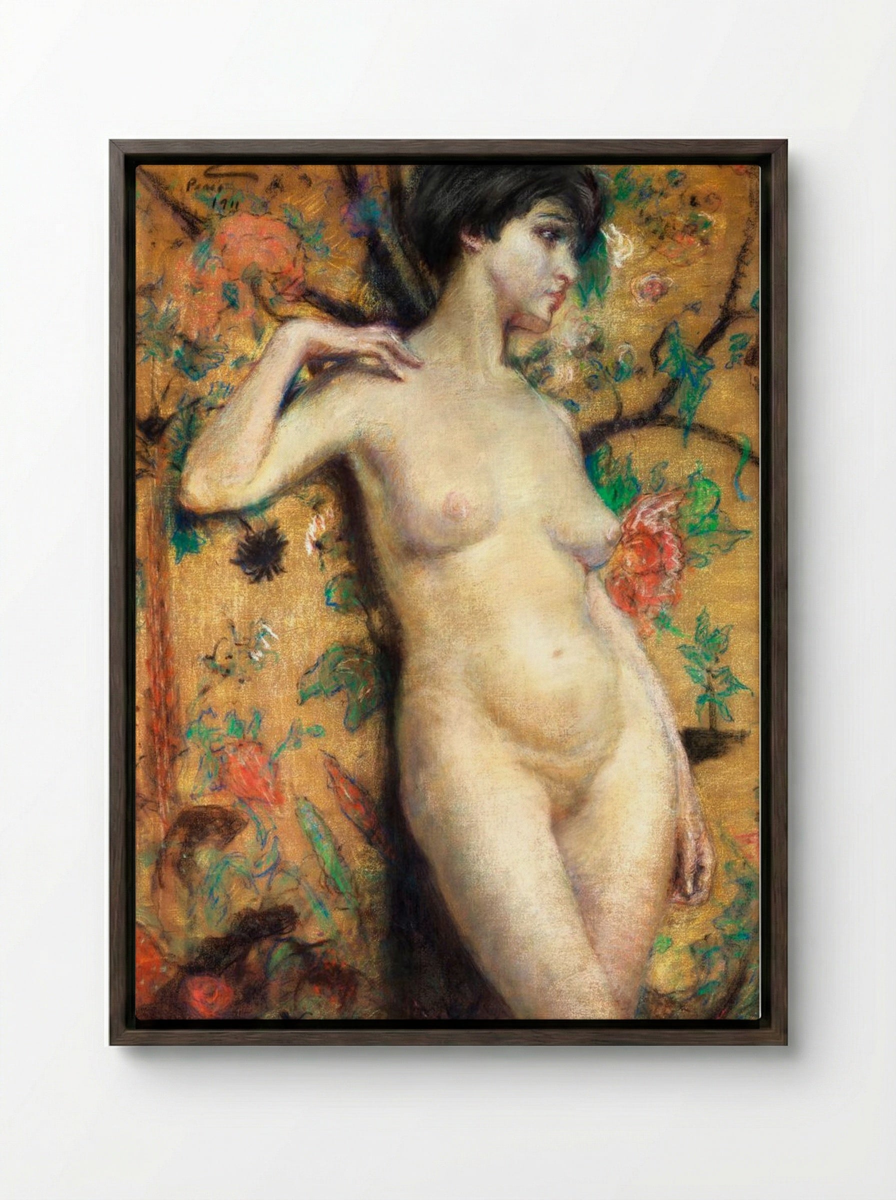 Nude against Screen - Alice Pike Barney - Framed Canvas Dark Wood