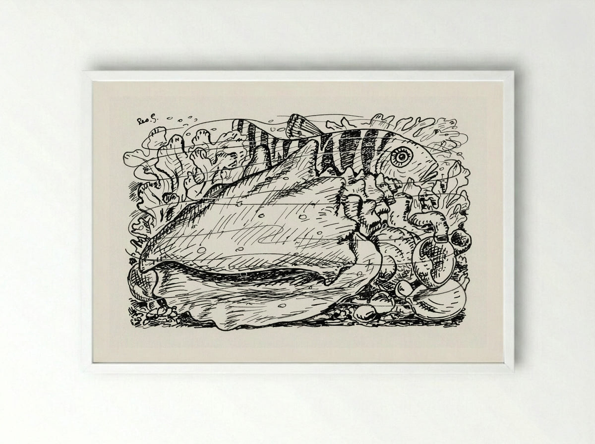 Fish and Shell in the Water - Leo Gestel - Framed Print White