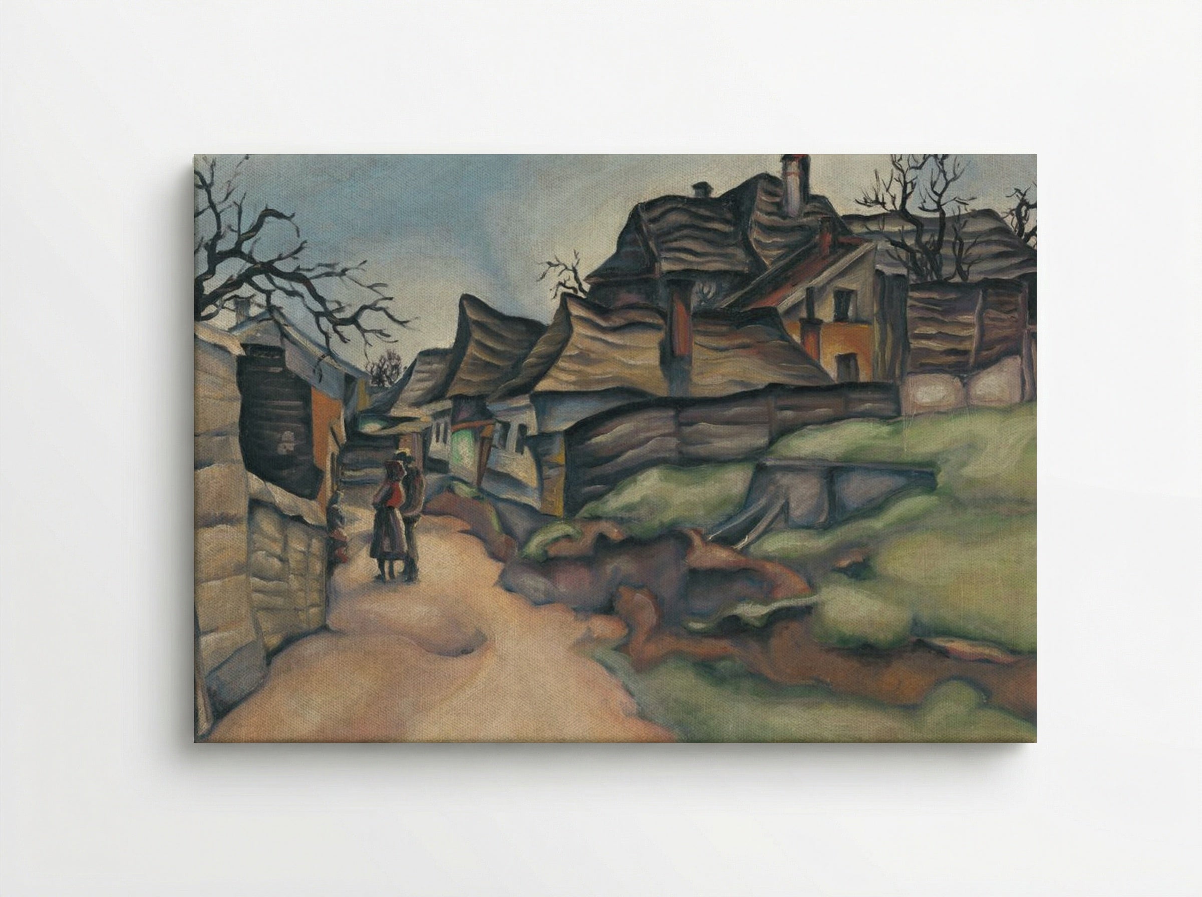 Houses in the Village with Figures - Konstantin Bauer - Canvas