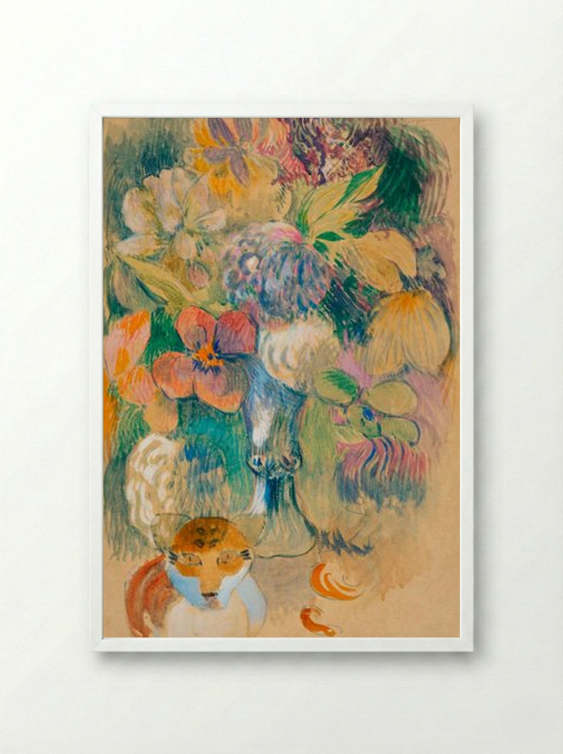 Still Life with Cat - Paul Gauguin - Framed Print White