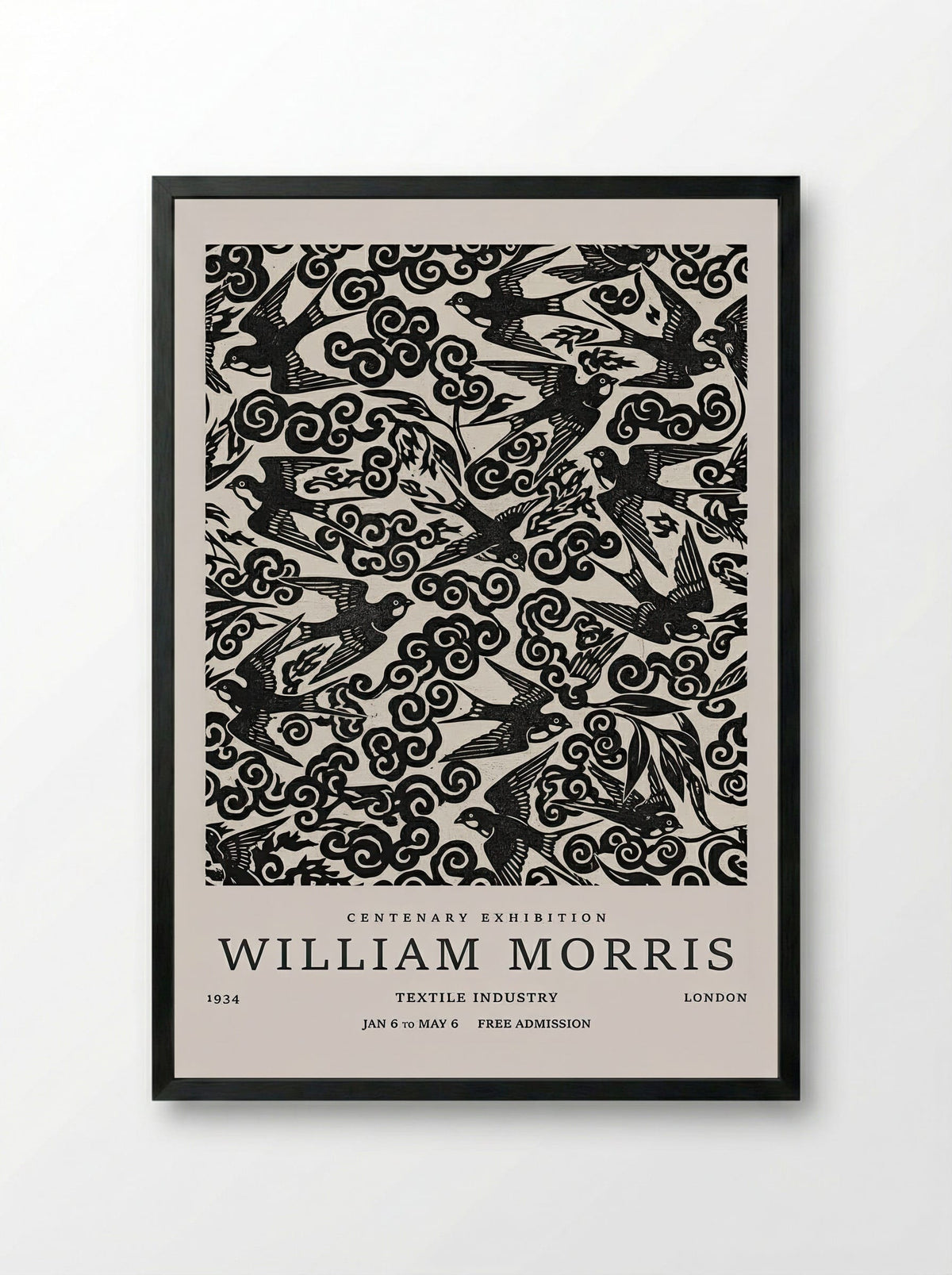Swallow Flight Tapestry - William Morris Collection - Framed Print Black