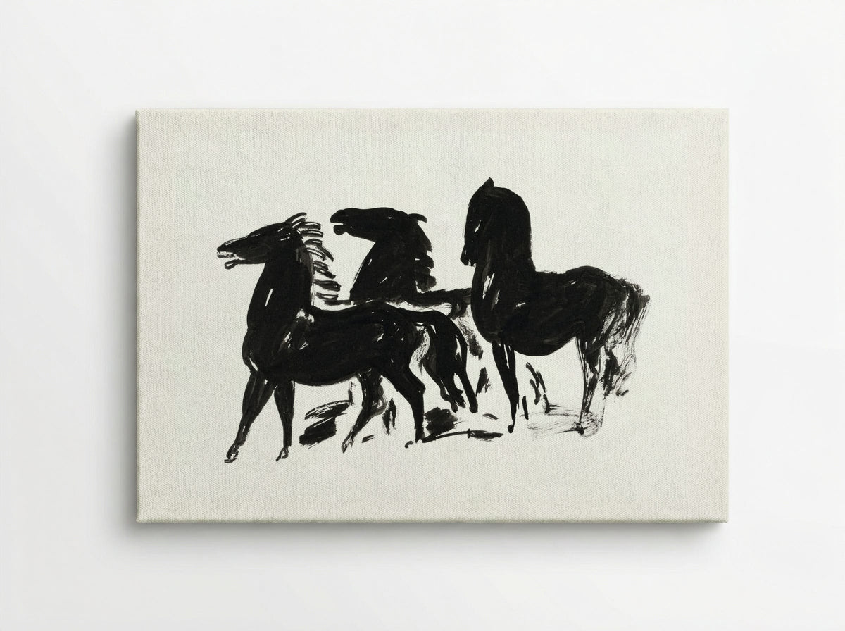 Three Black Horses Standing, Facing Left - Leo Gestel - Canvas